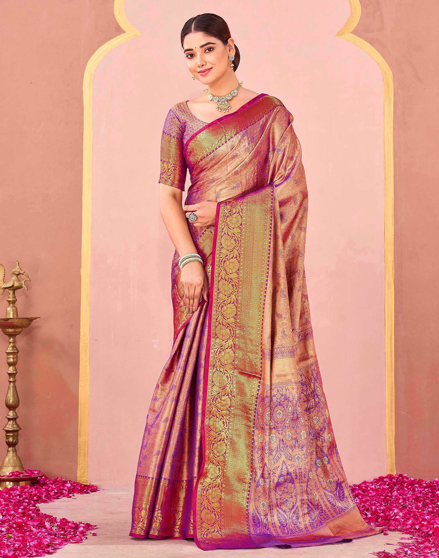 Violet Silk Woven Kanjivaram Saree