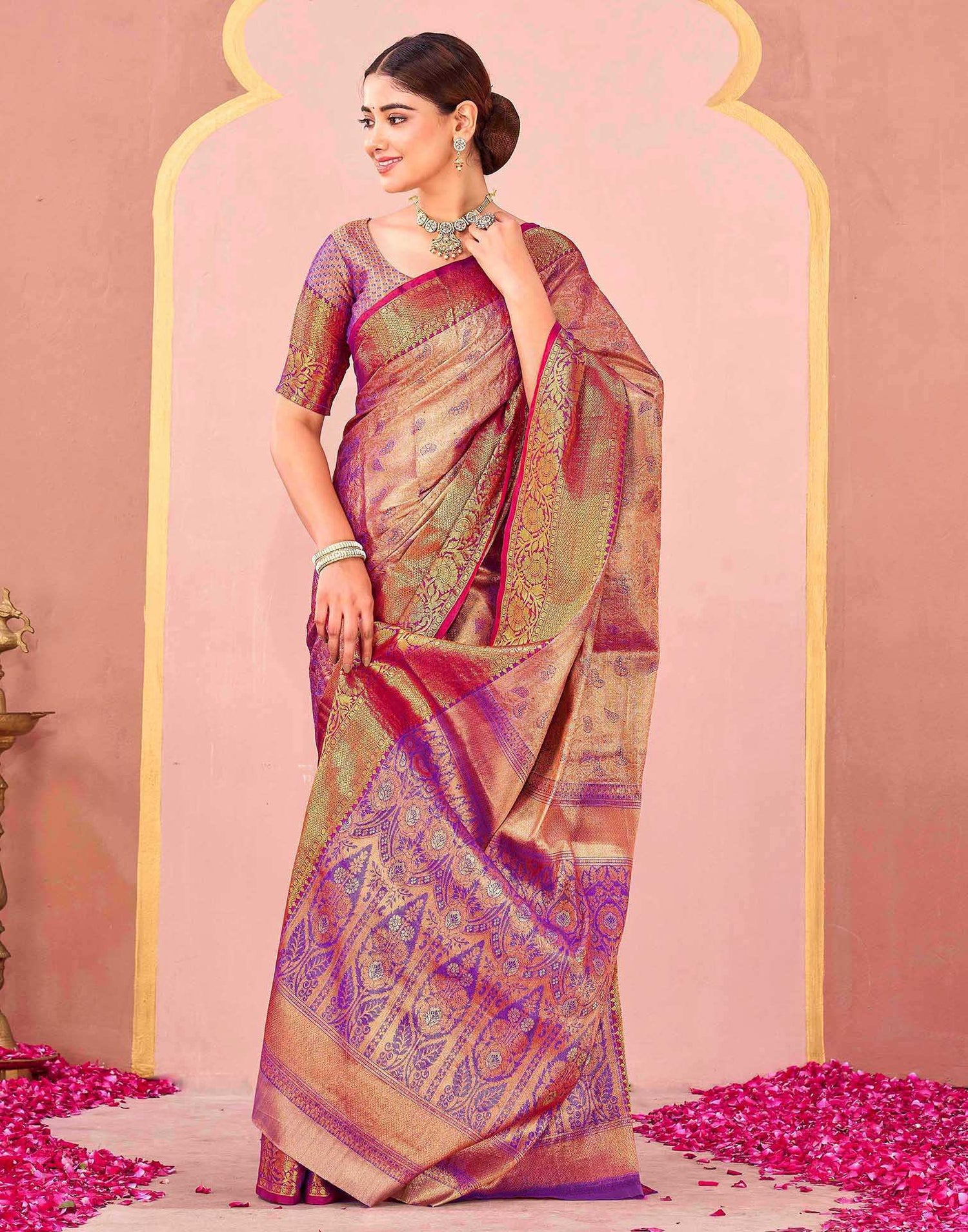 Violet Silk Woven Kanjivaram Saree