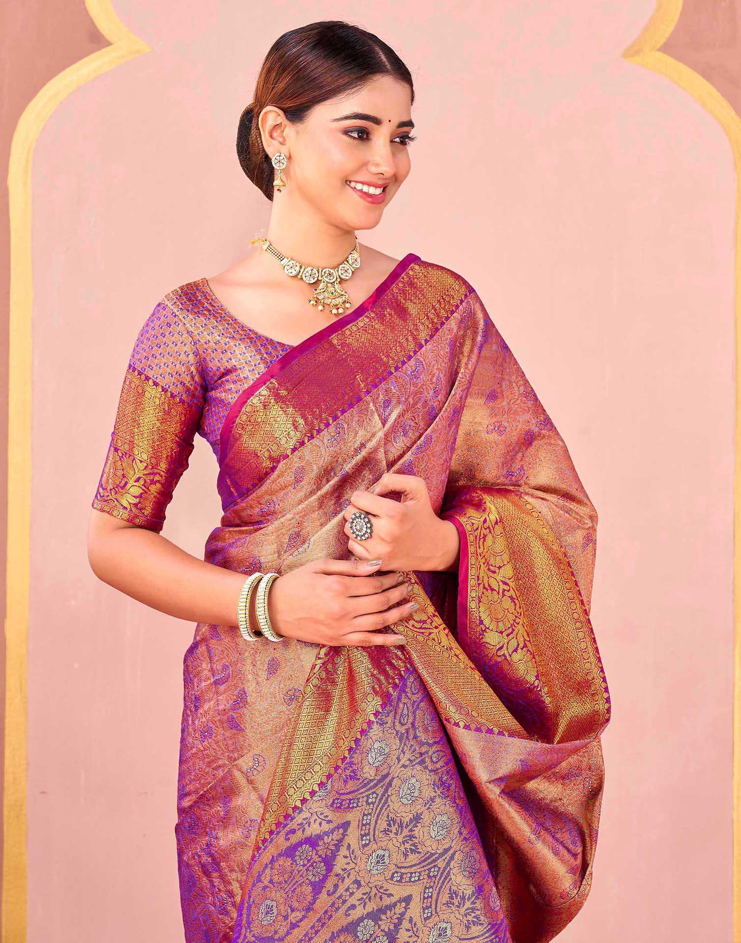Violet Silk Woven Kanjivaram Saree