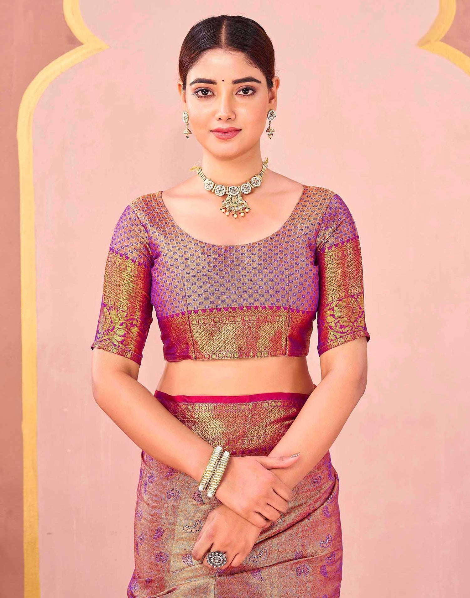 Violet Silk Woven Kanjivaram Saree