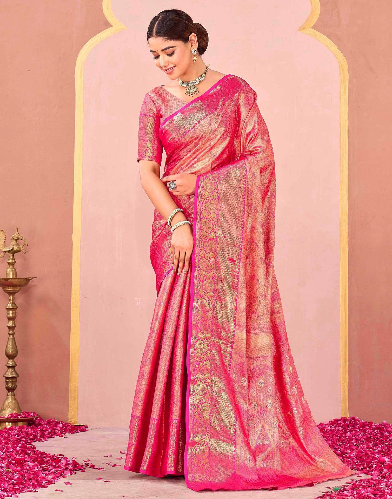 Rani Pink Silk Woven Kanjivaram Saree