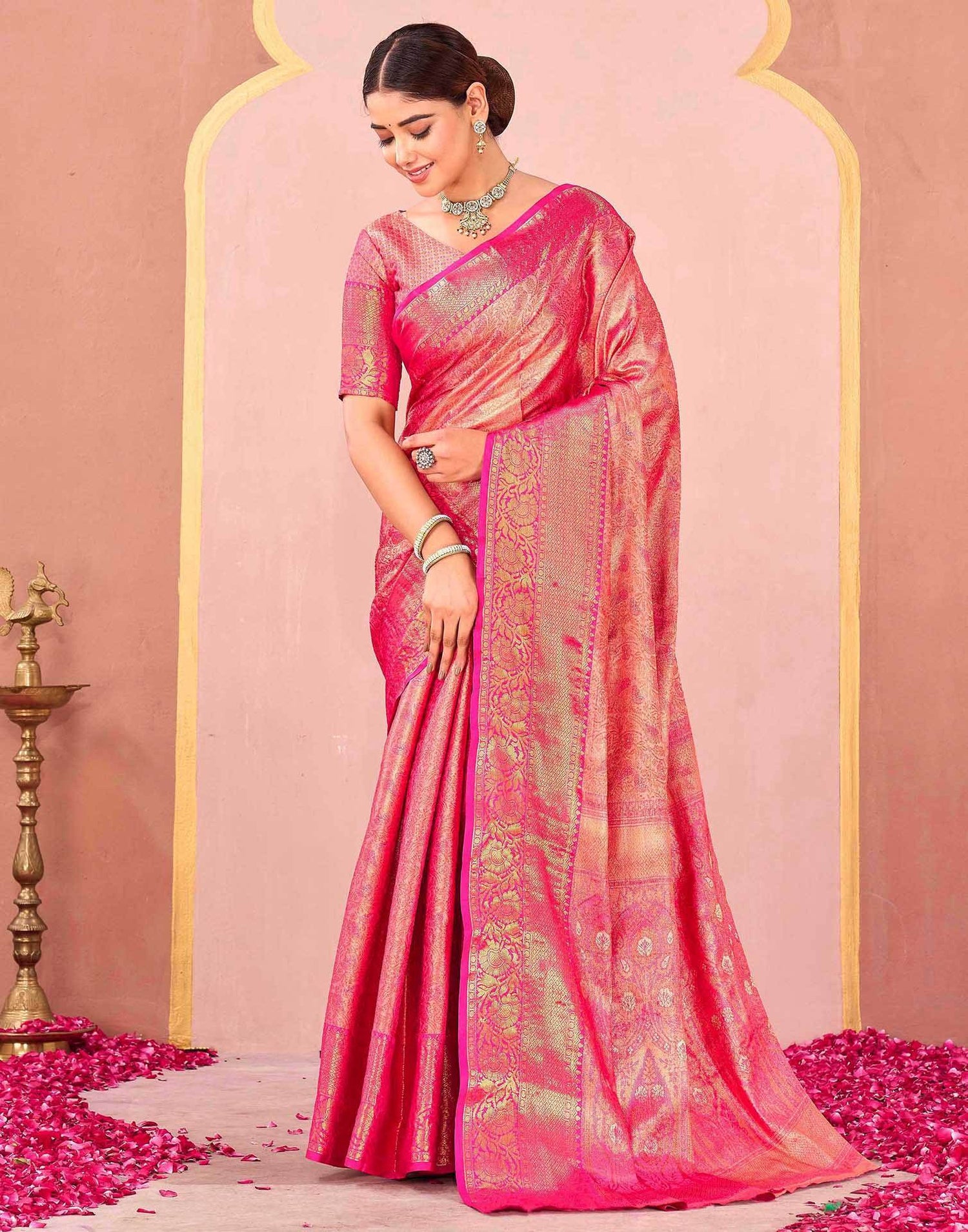 Rani Pink Silk Woven Kanjivaram Saree