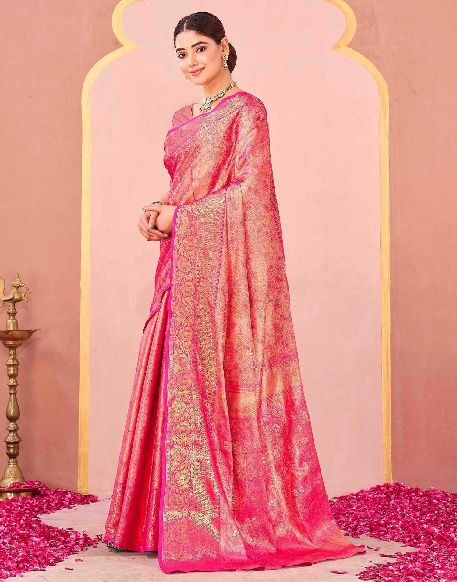 Rani Pink Silk Woven Kanjivaram Saree