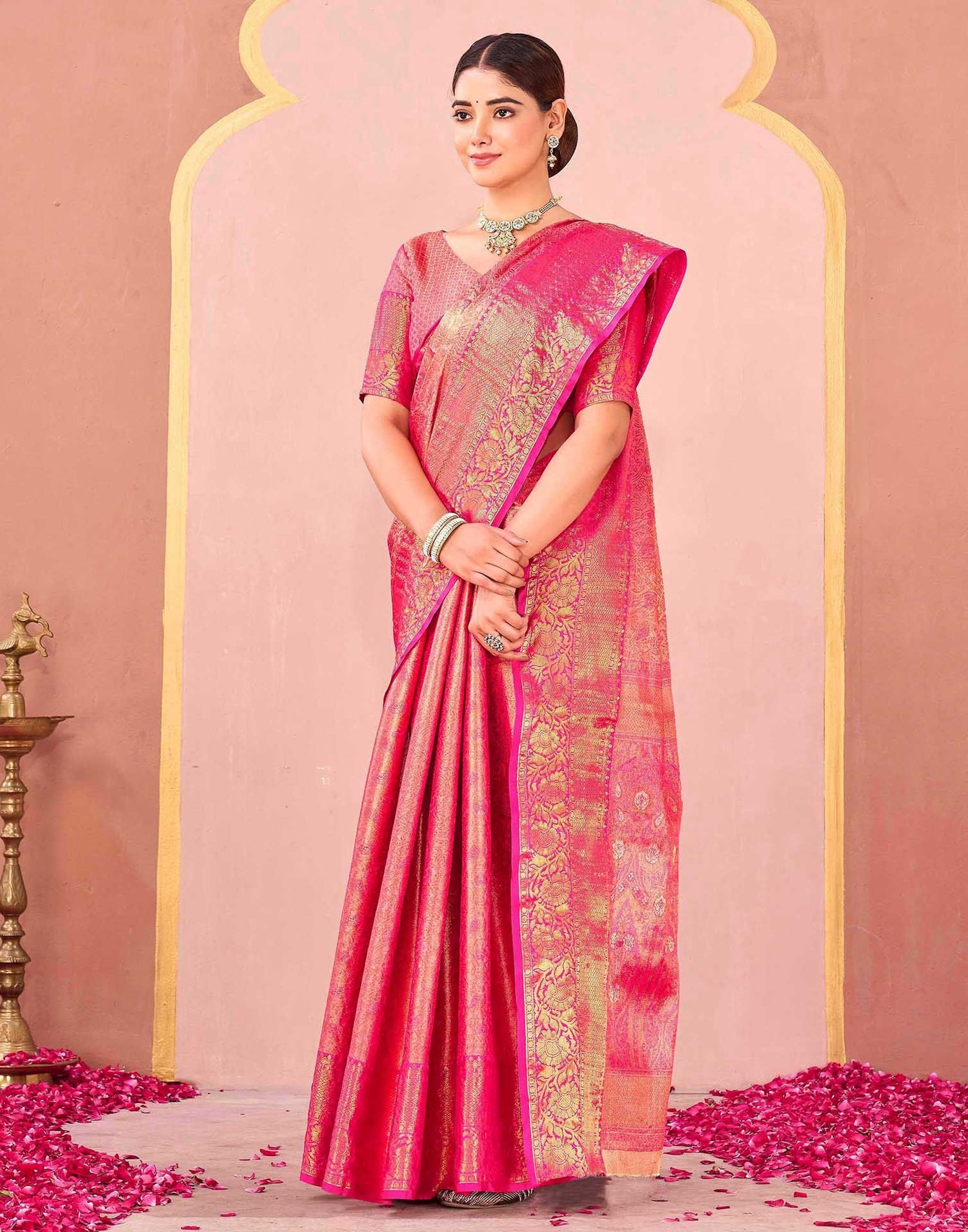 Rani Pink Silk Woven Kanjivaram Saree
