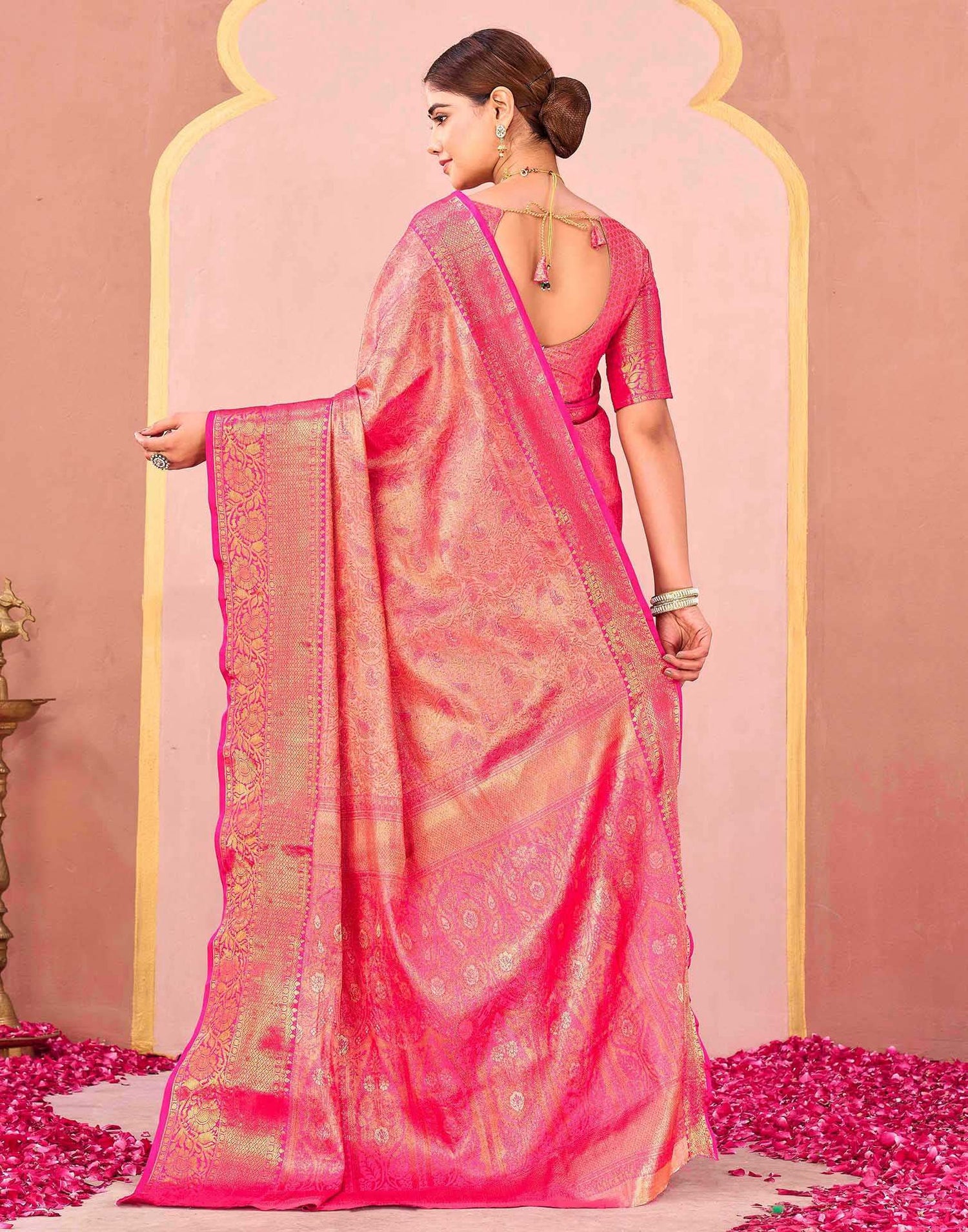 Rani Pink Silk Woven Kanjivaram Saree