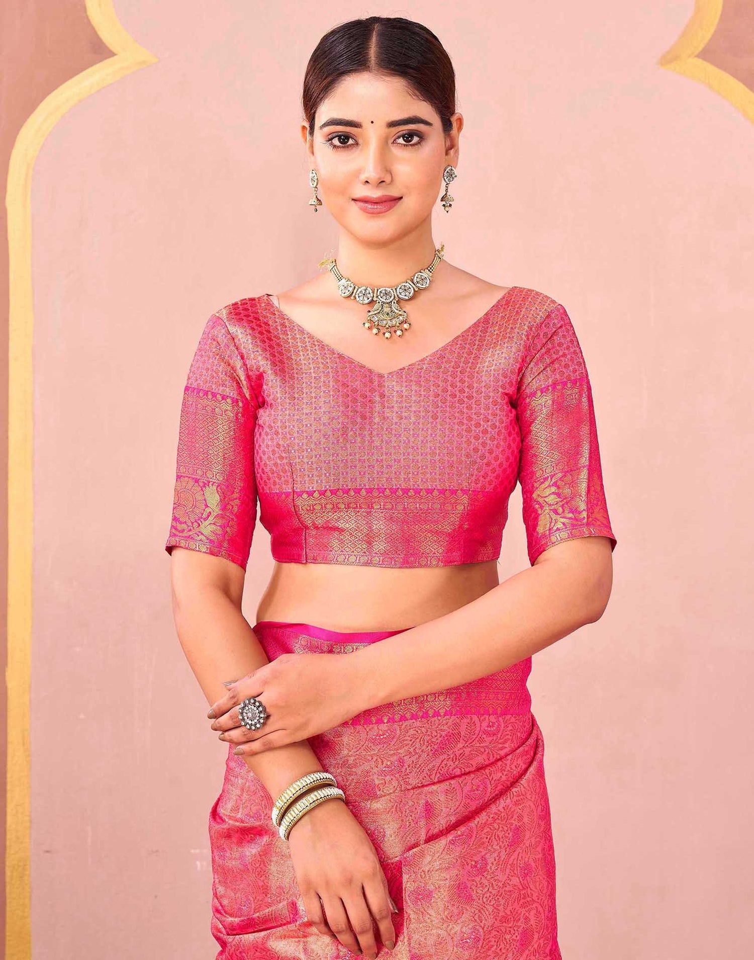 Rani Pink Silk Woven Kanjivaram Saree