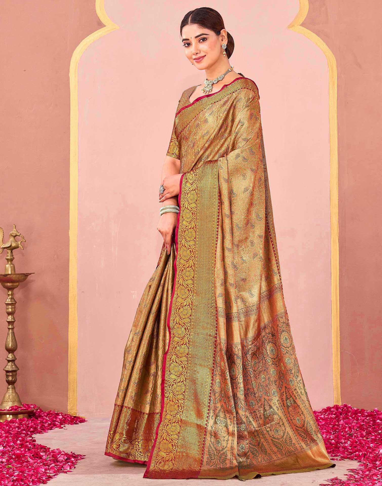 Olive Green Silk Woven Kanjivaram Saree