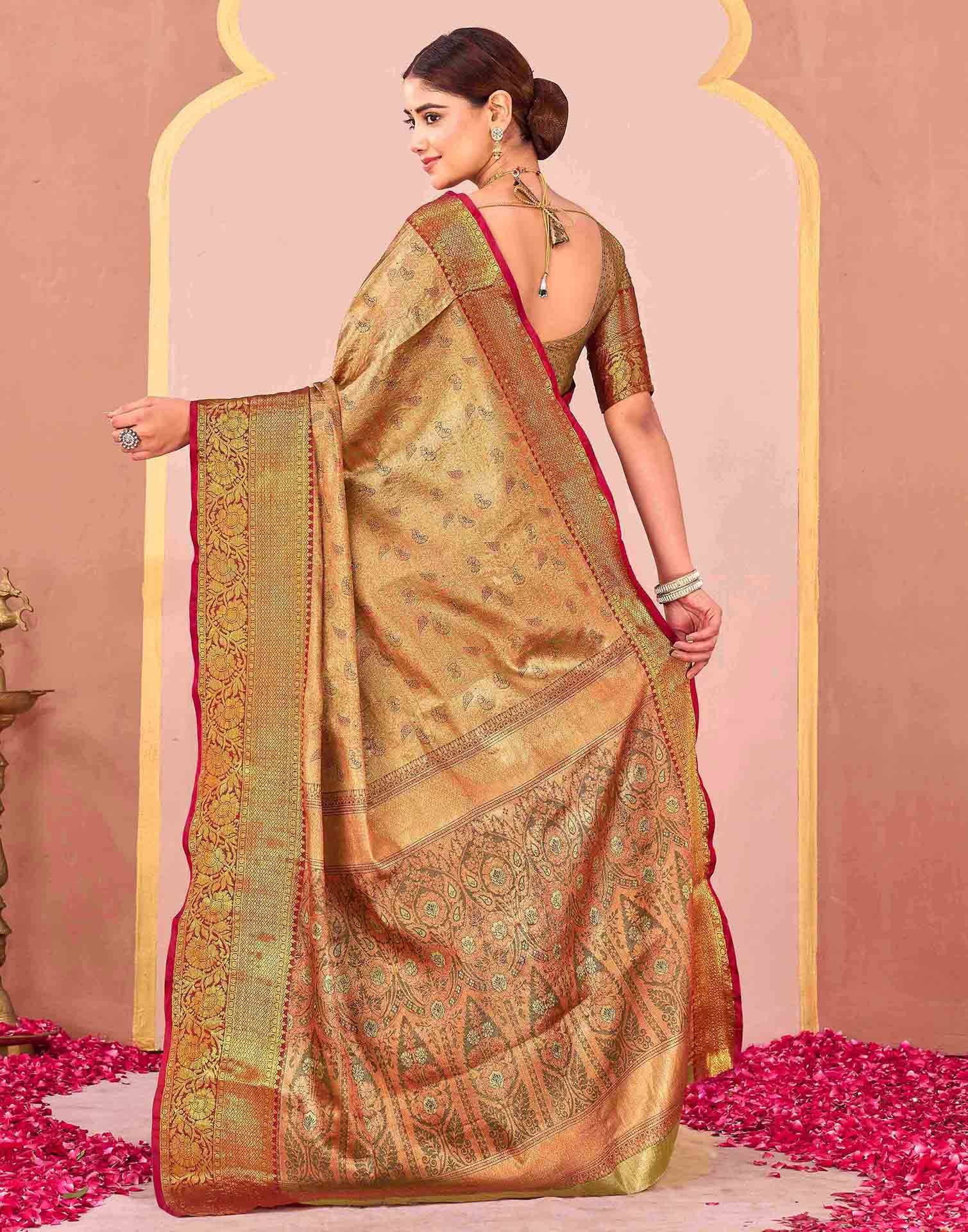 Olive Green Silk Woven Kanjivaram Saree