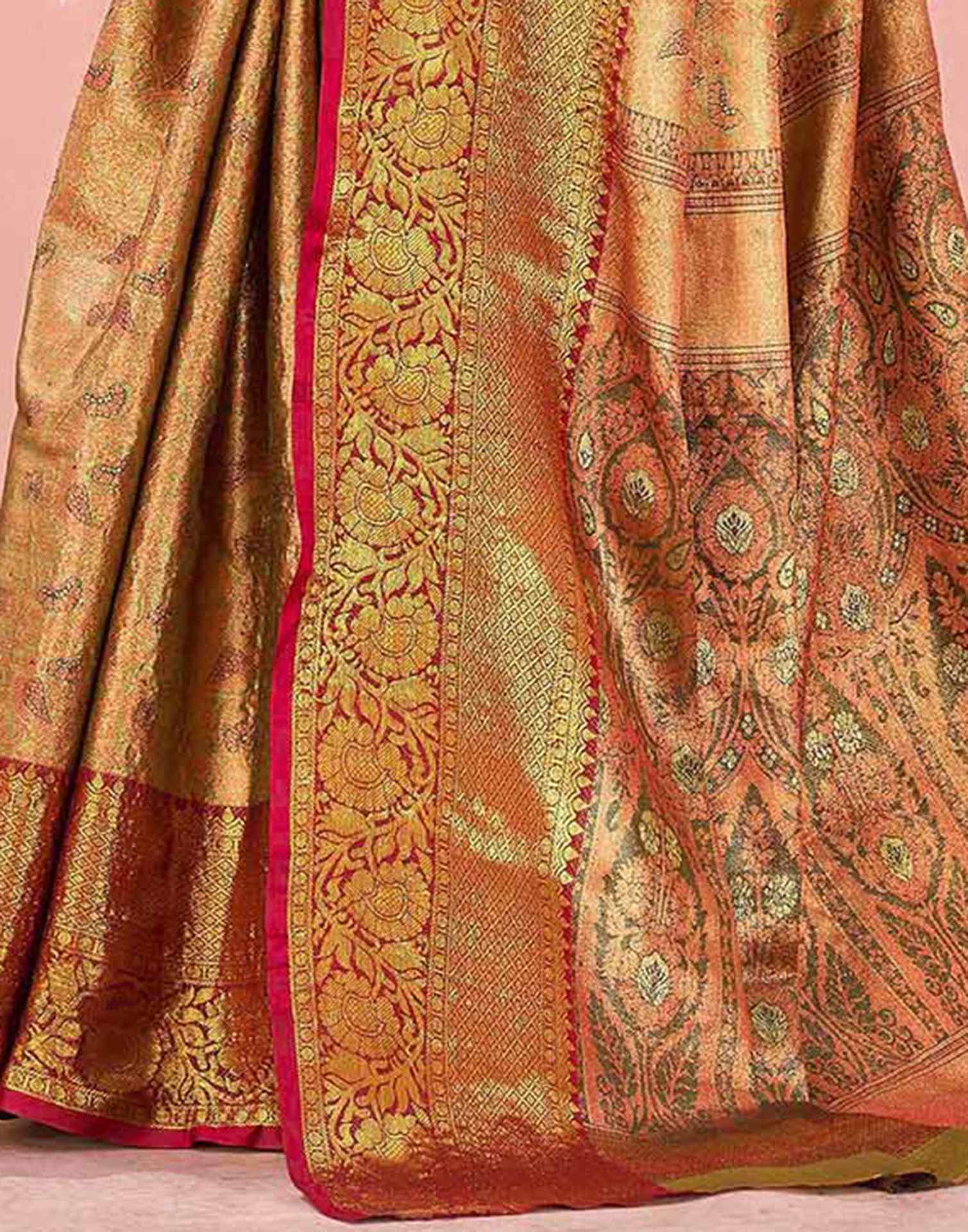 Olive Green Silk Woven Kanjivaram Saree