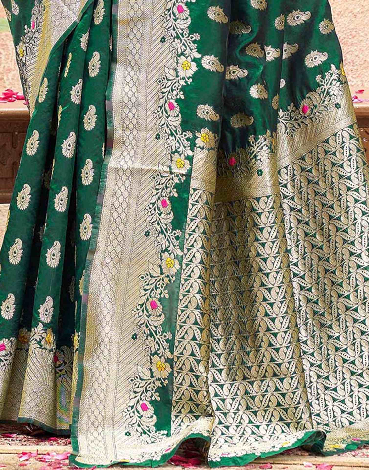 Bottle Green Silk Woven Banarasi Saree