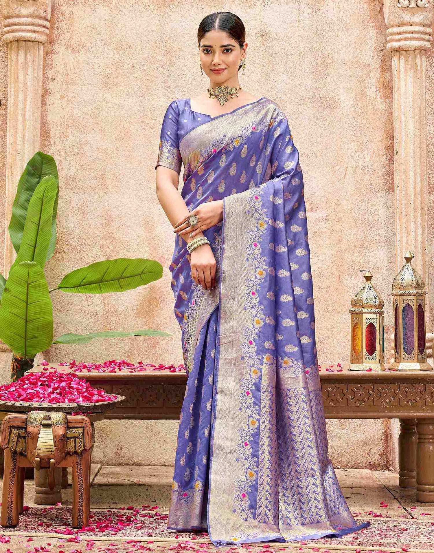 Lavender Silk Woven Banarasi Saree