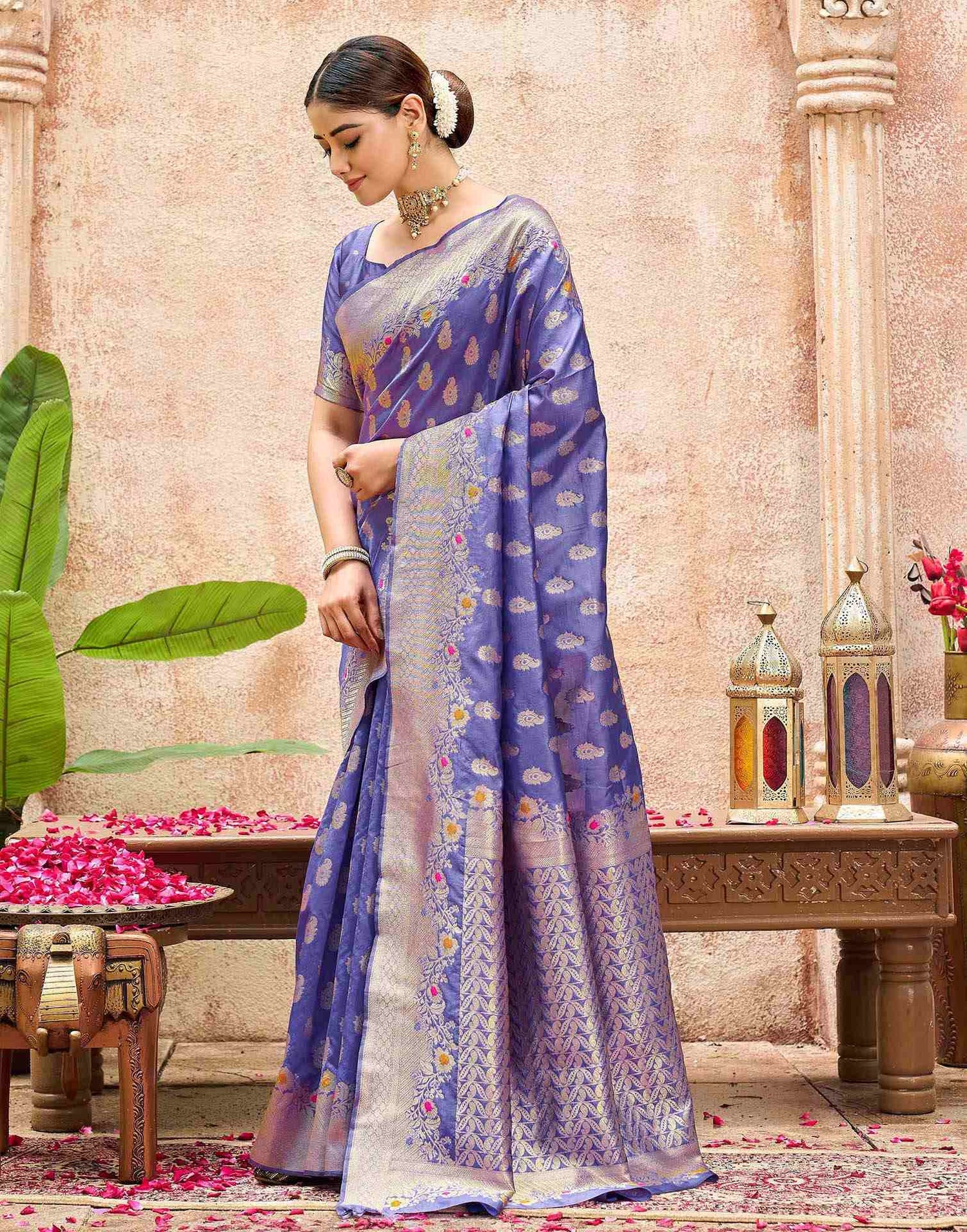 Lavender Silk Woven Banarasi Saree