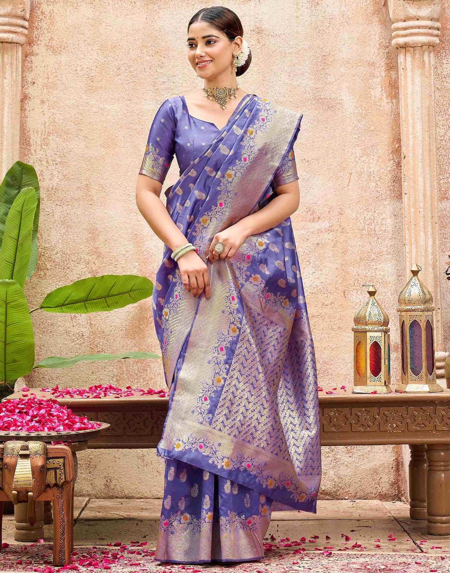 Lavender Silk Woven Banarasi Saree