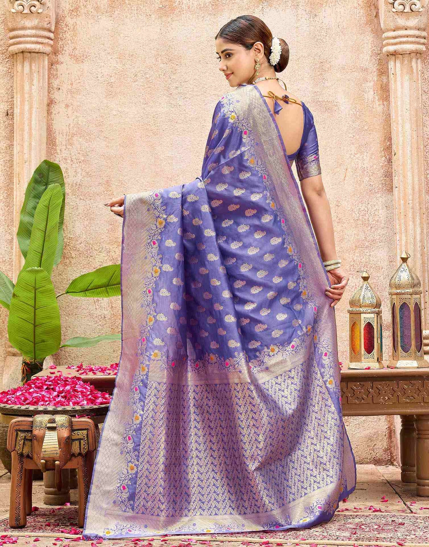 Lavender Silk Woven Banarasi Saree