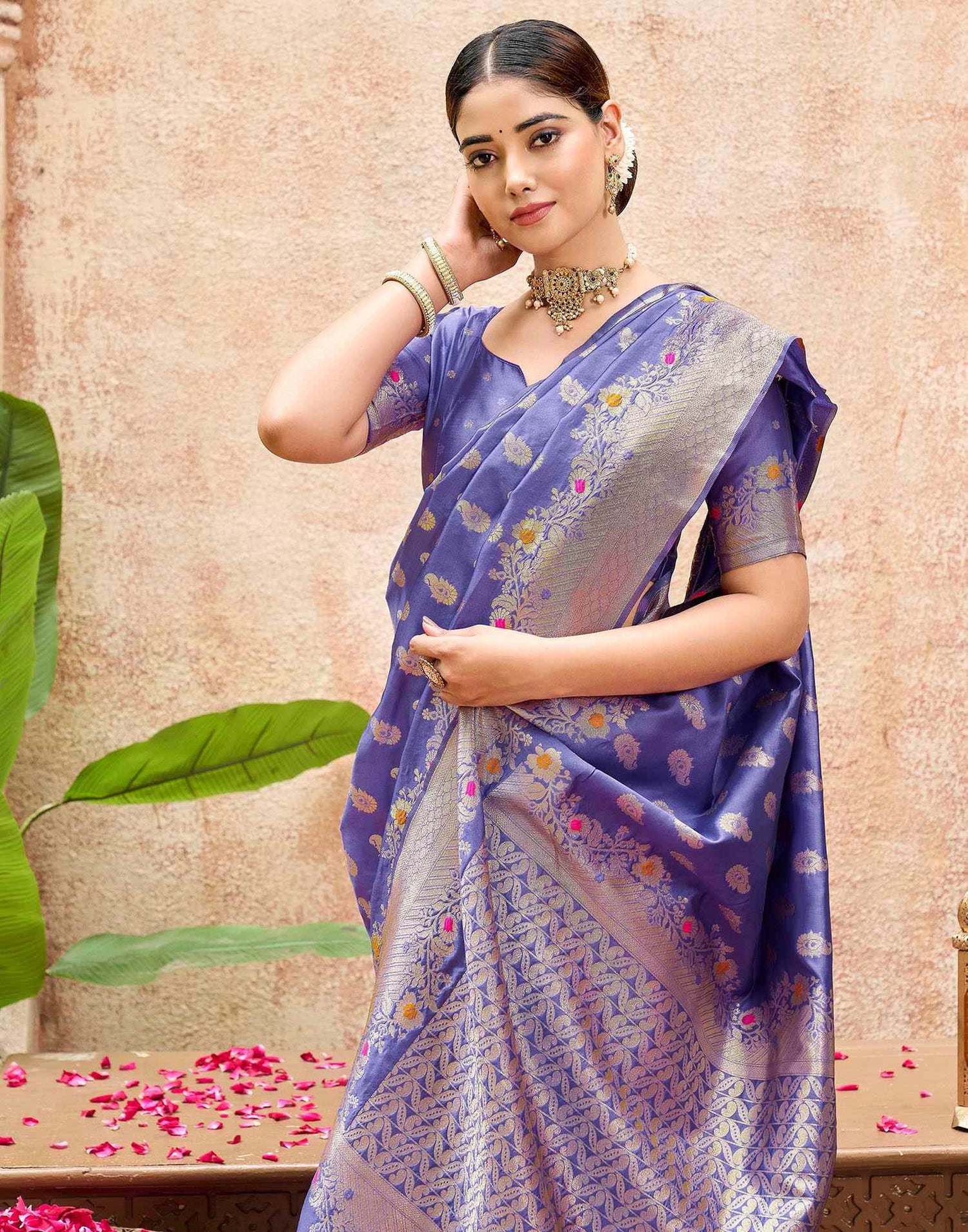 Lavender Silk Woven Banarasi Saree