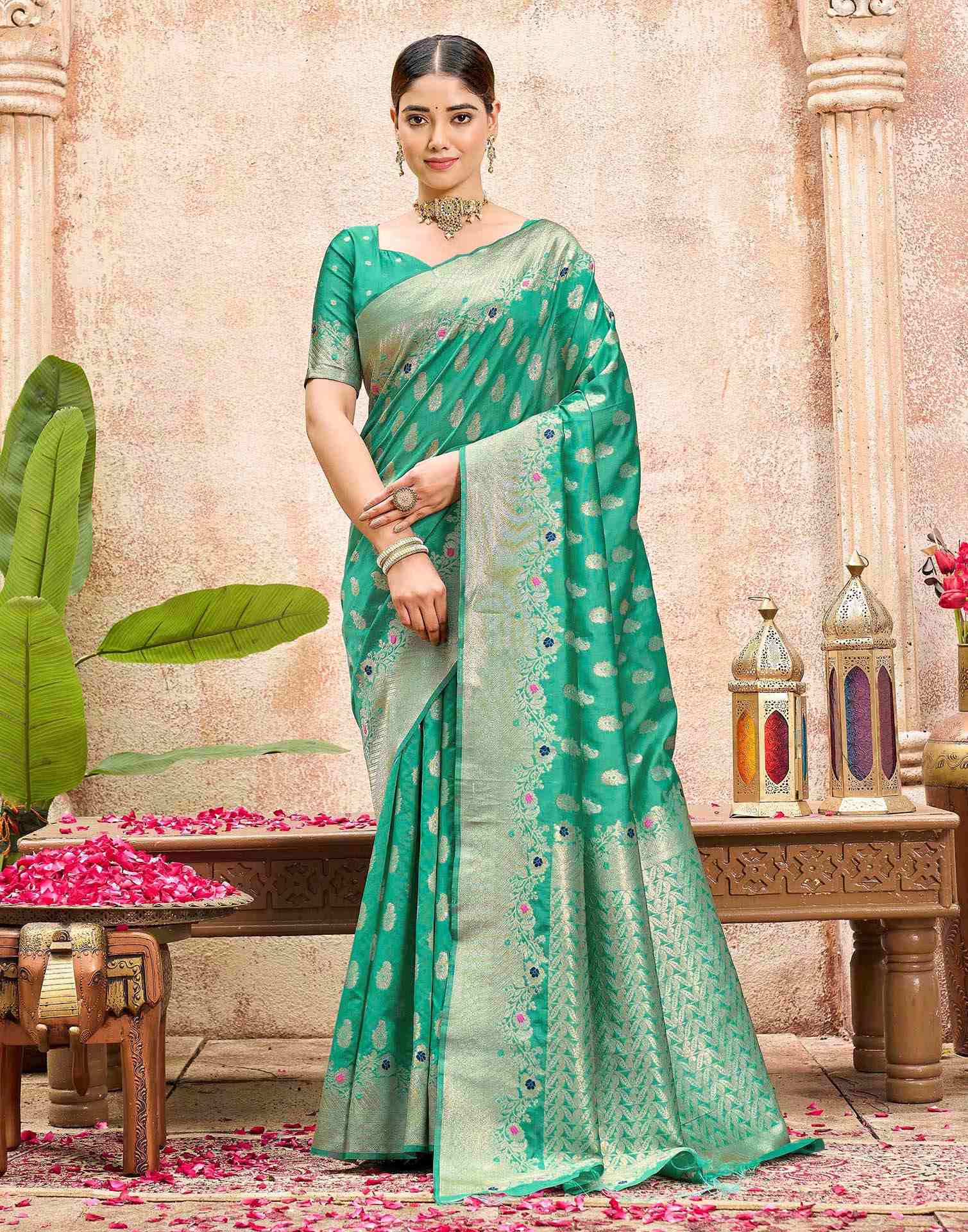 Mint Green Silk Woven Banarasi Saree