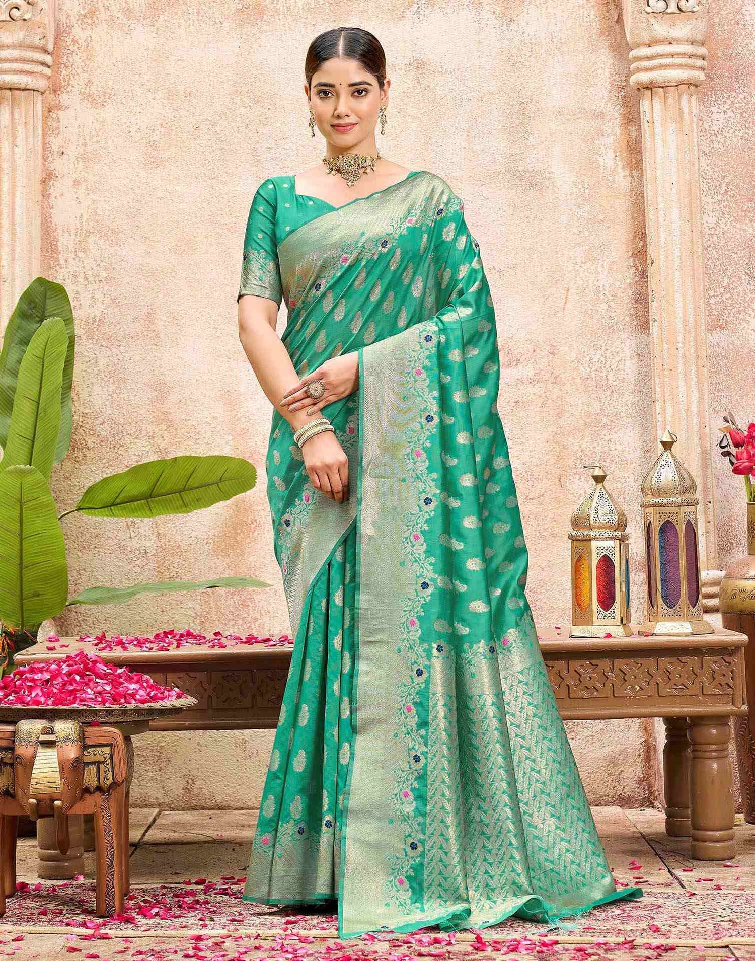 Mint Green Silk Woven Banarasi Saree