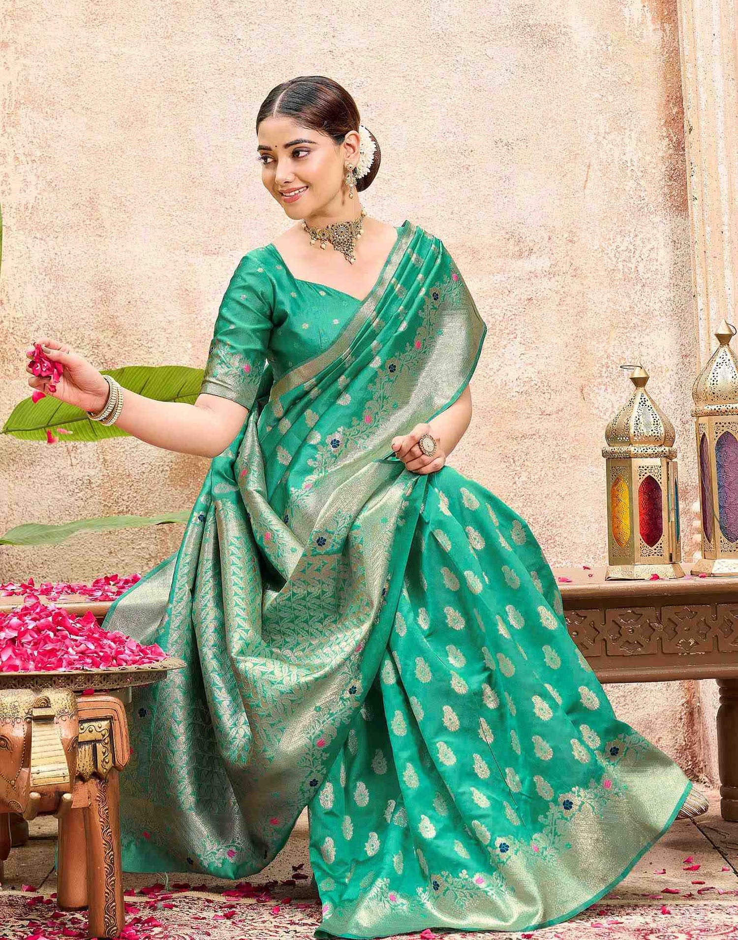 Mint Green Silk Woven Banarasi Saree