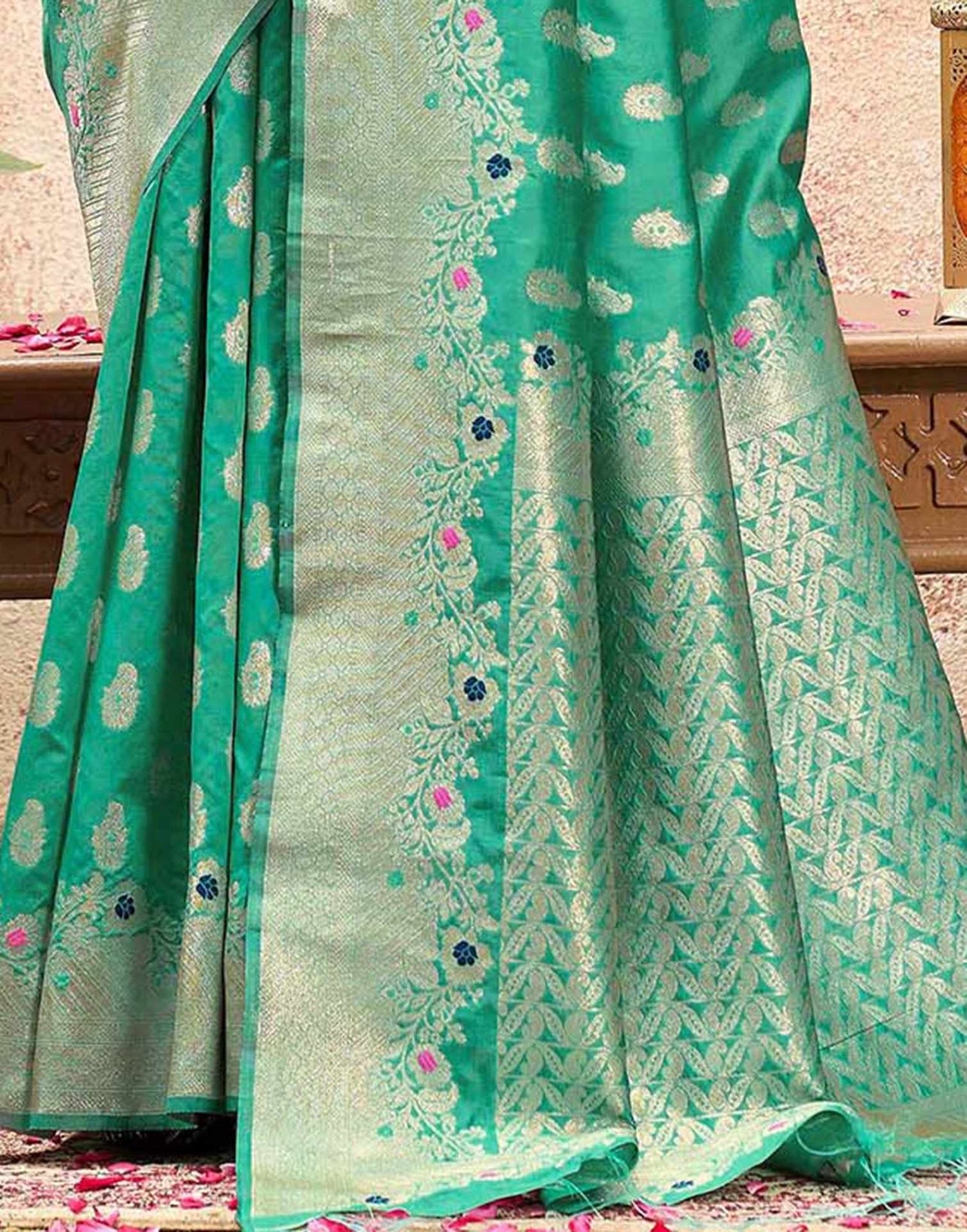Mint Green Silk Woven Banarasi Saree