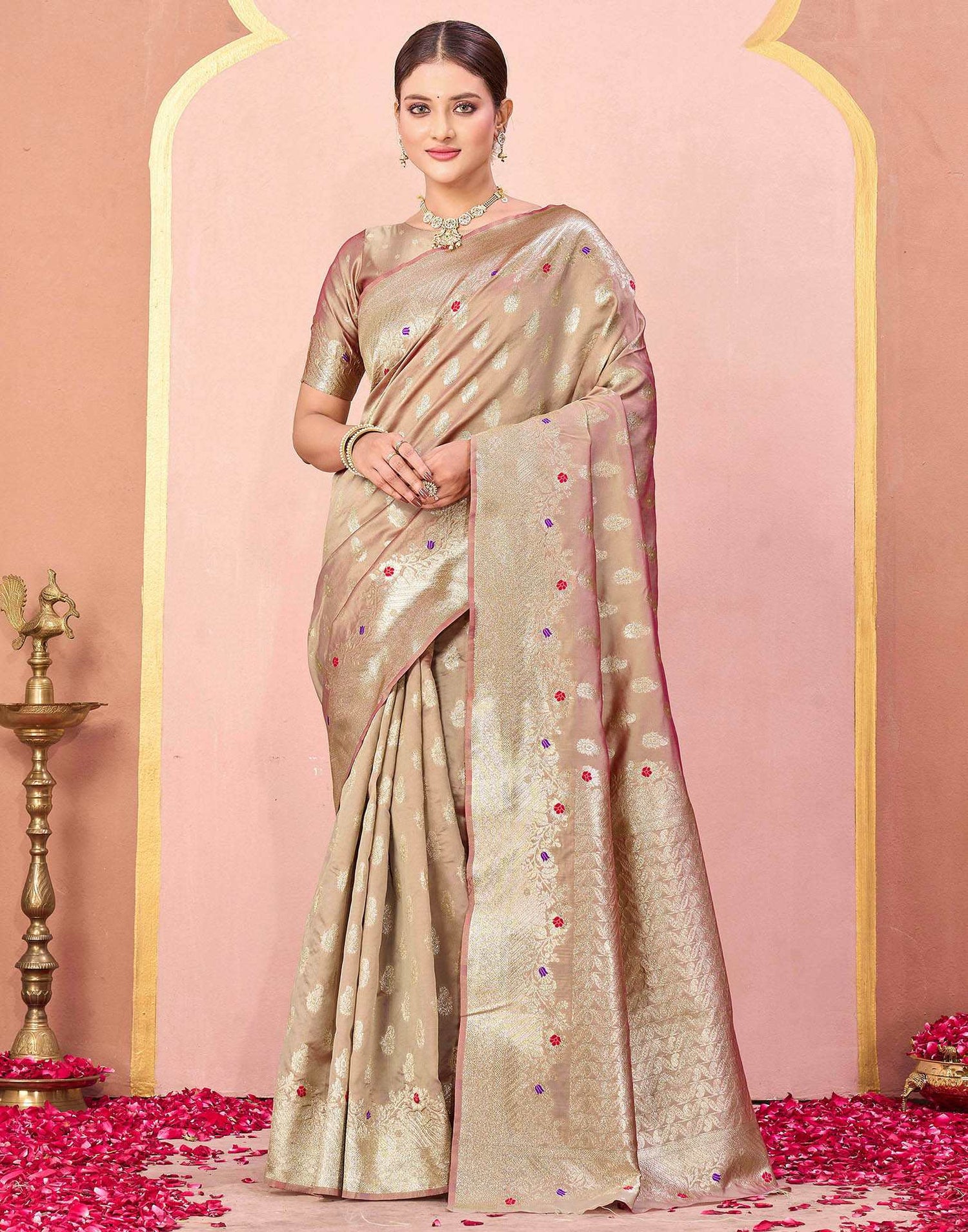 Dark Beige Silk Woven Banarasi Saree