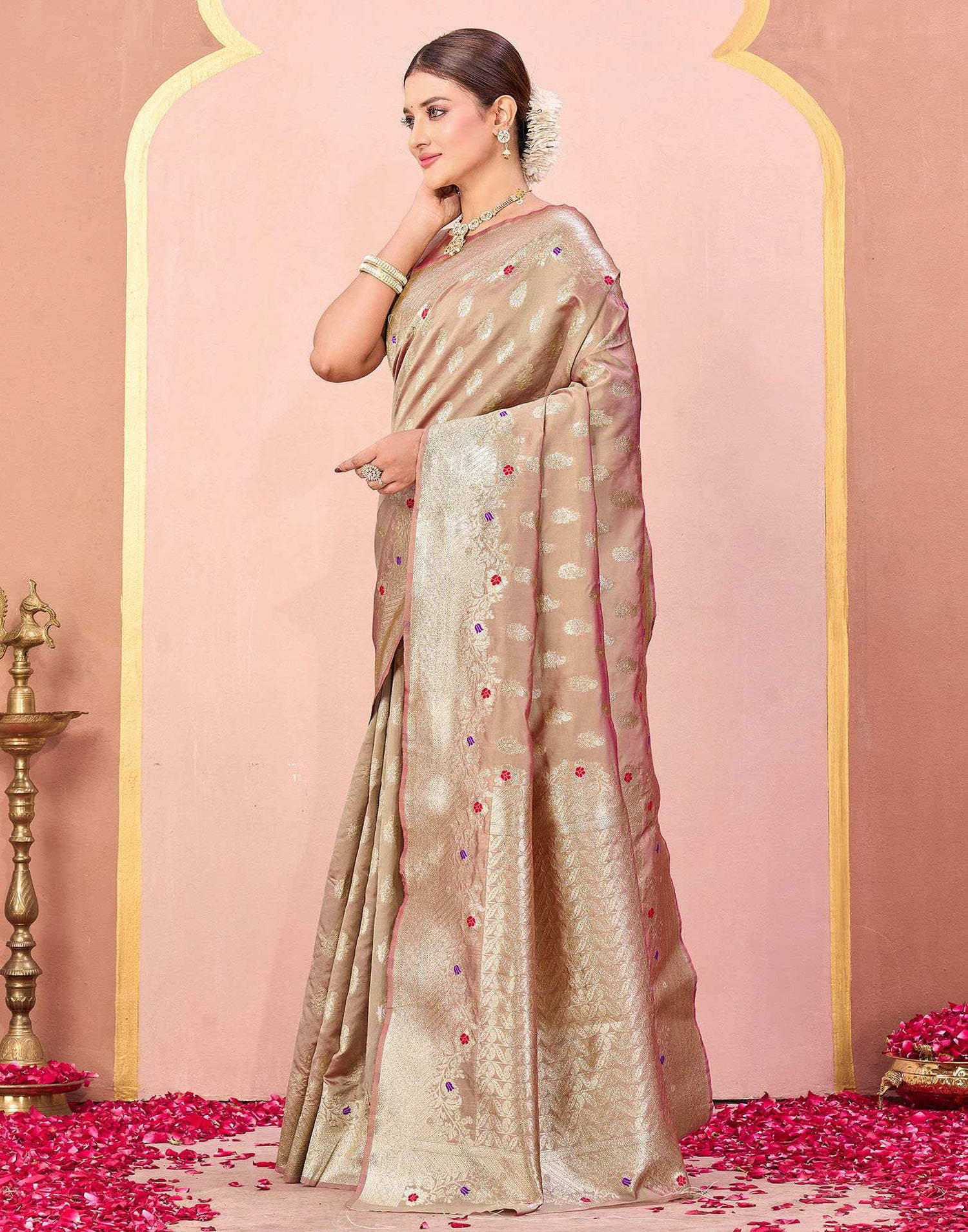 Dark Beige Silk Woven Banarasi Saree