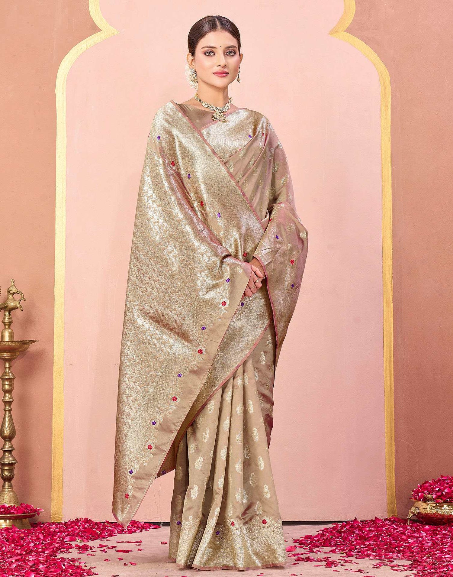 Dark Beige Silk Woven Banarasi Saree