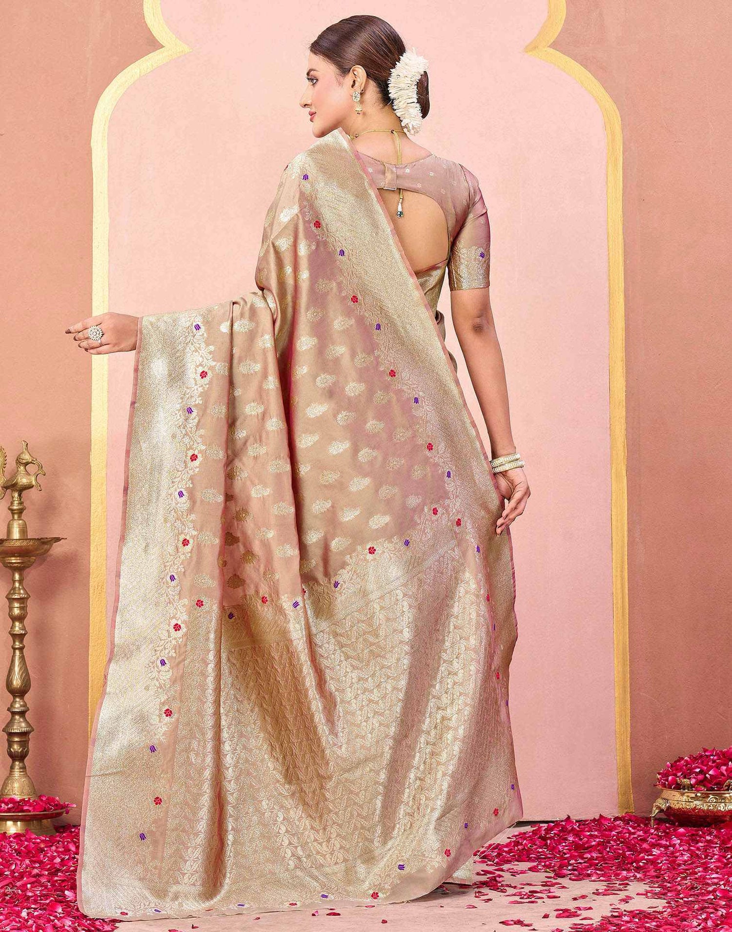 Dark Beige Silk Woven Banarasi Saree