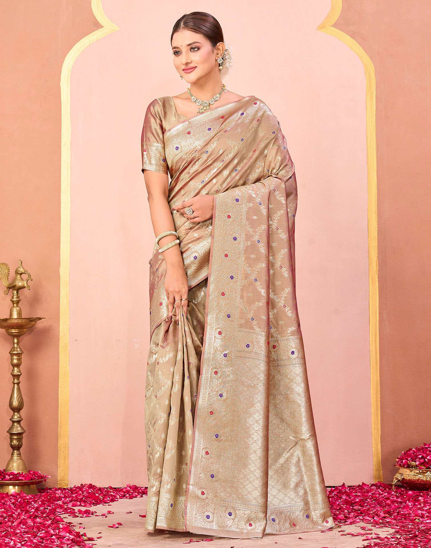 Dark Beige Silk Woven Saree