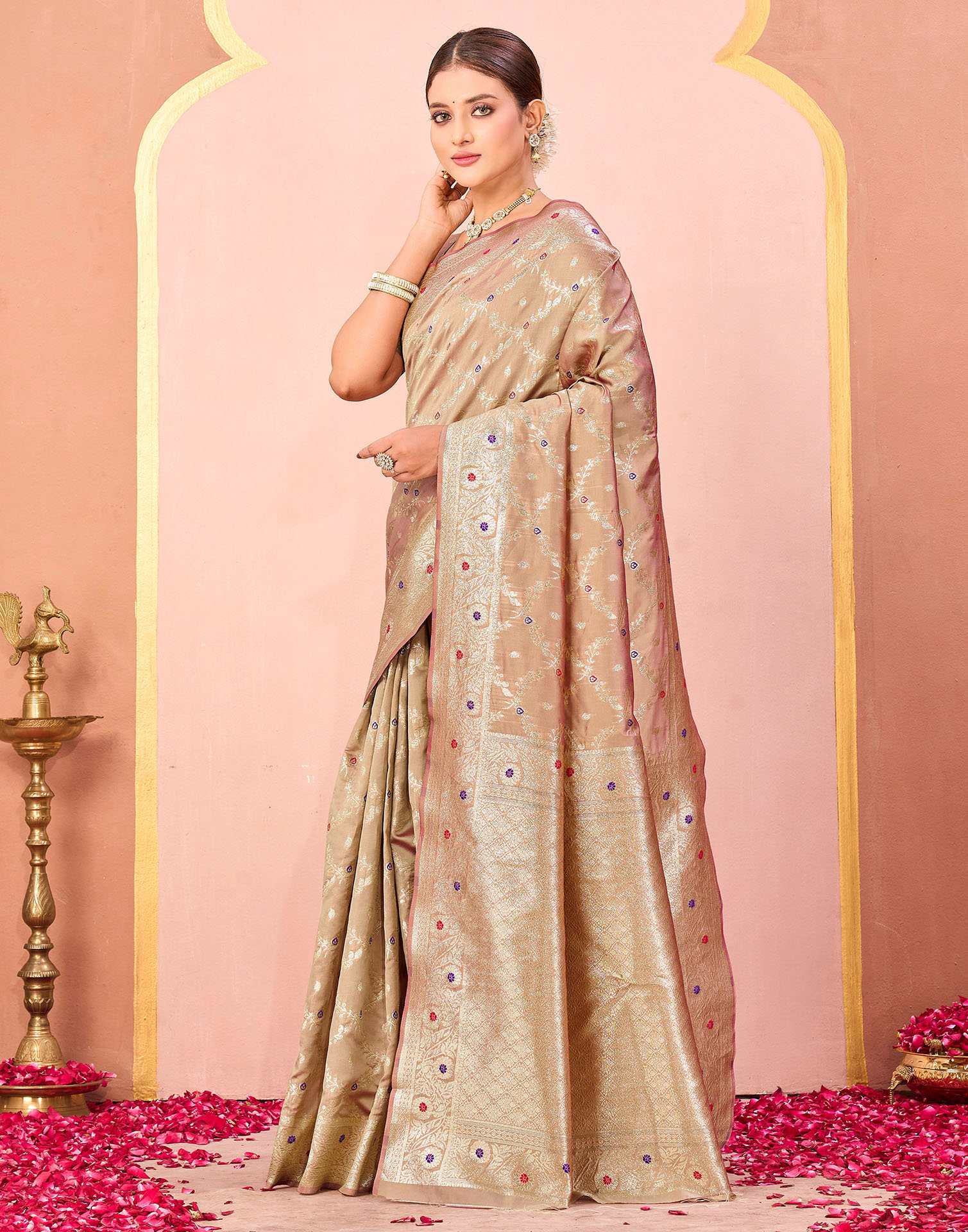 Dark Beige Silk Woven Saree