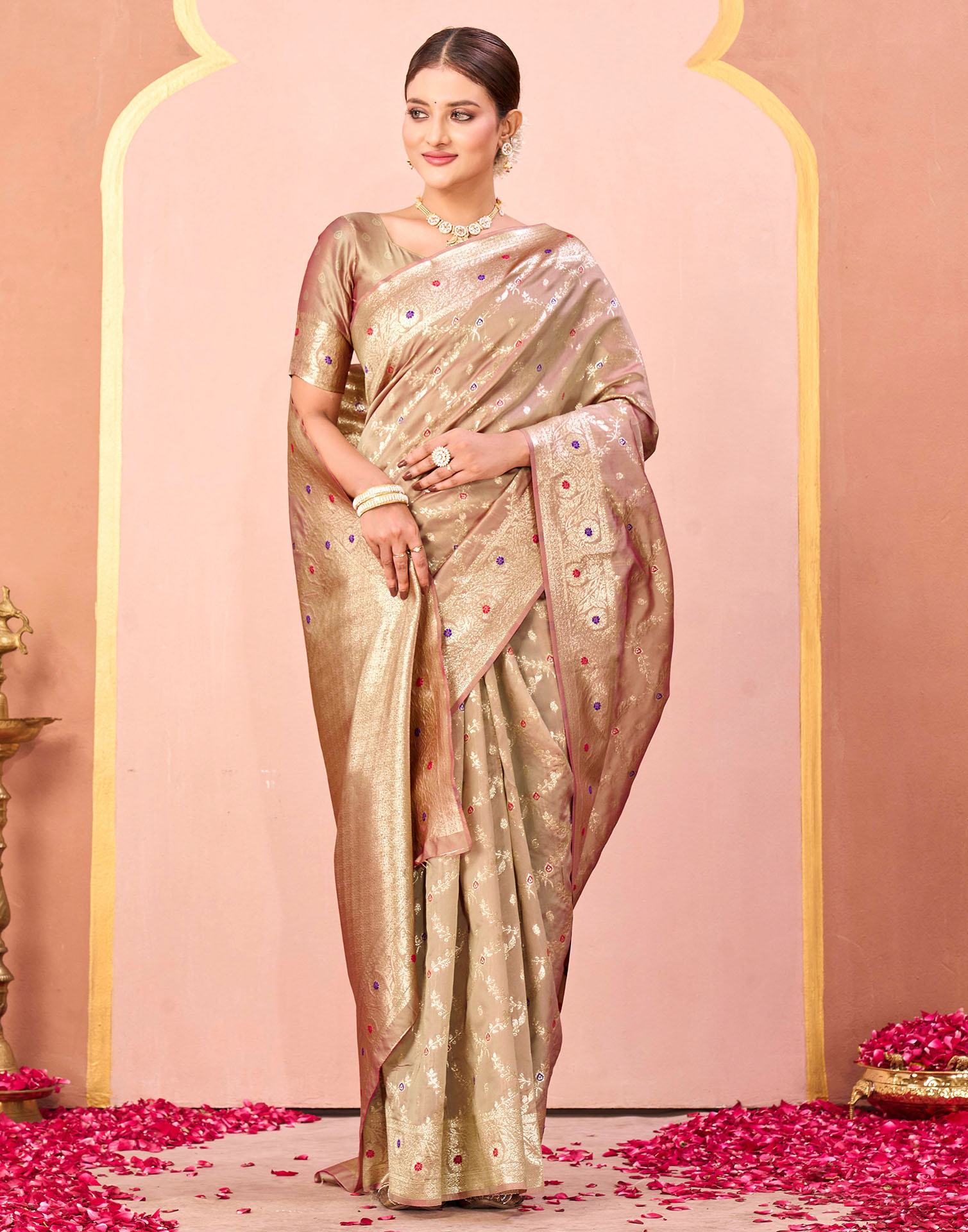 Dark Beige Silk Woven Saree