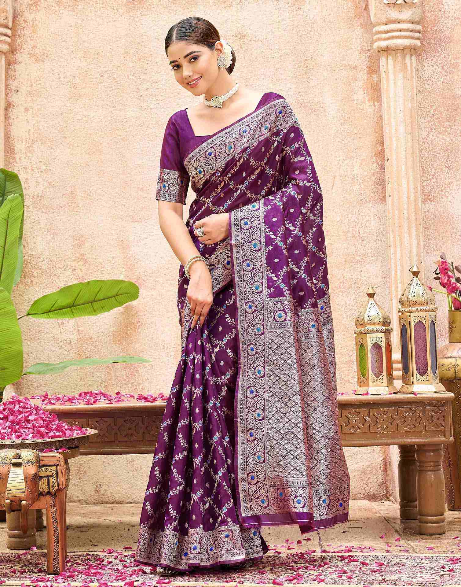 Dark Purple Silk Woven Saree
