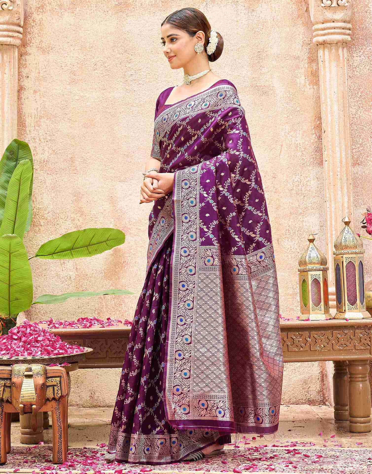 Dark Purple Silk Woven Saree