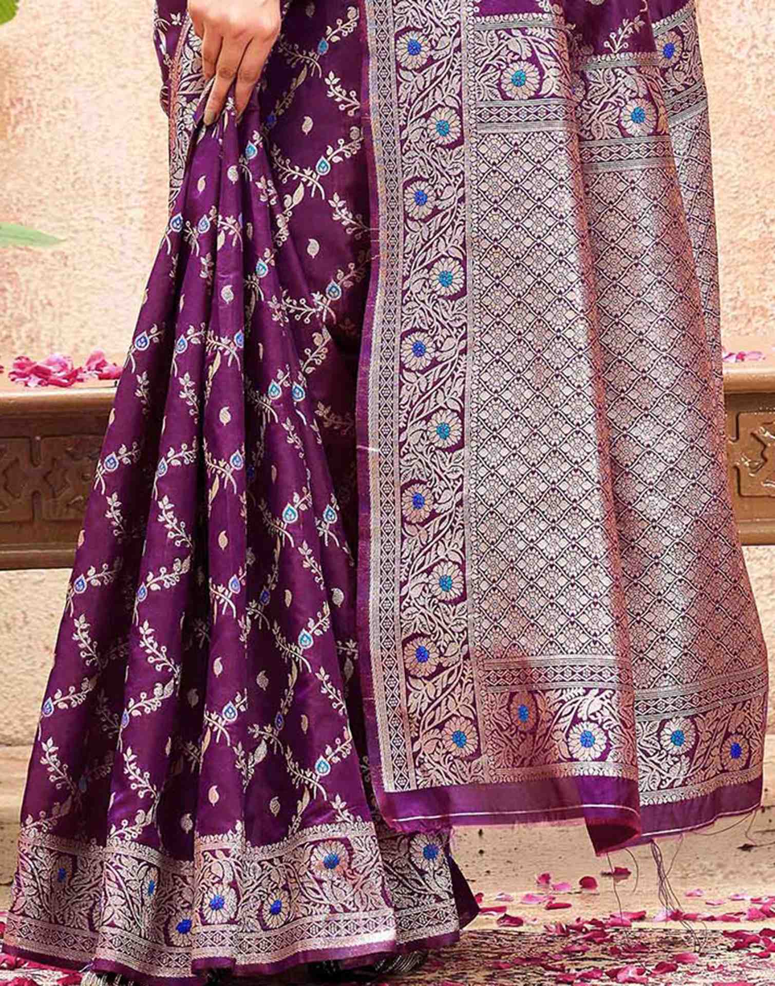 Dark Purple Silk Woven Saree