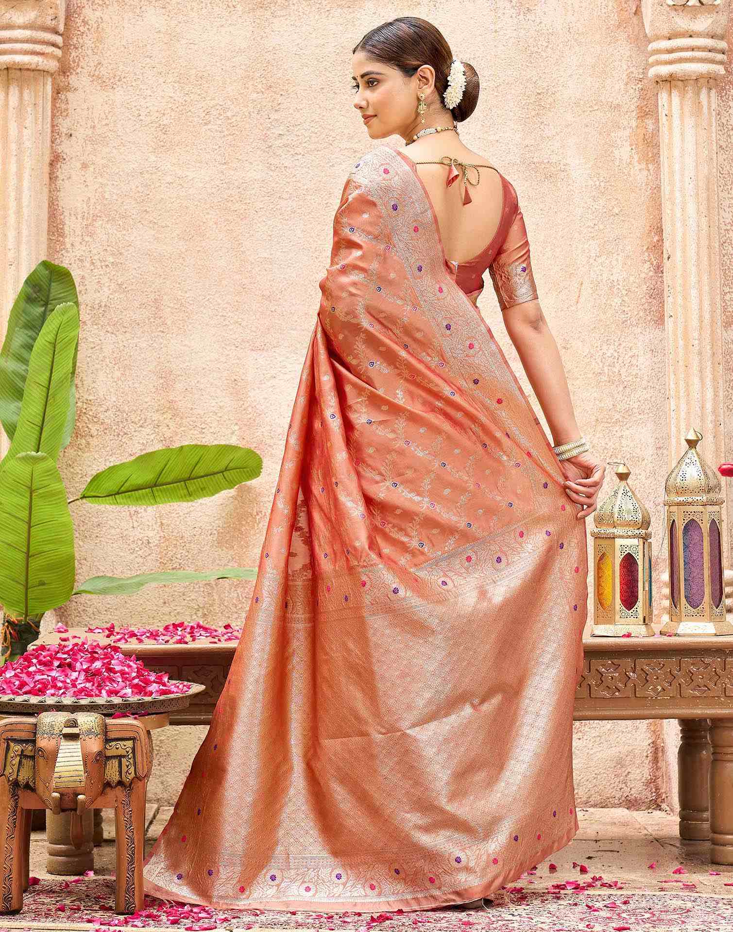 Peach Silk Woven Saree