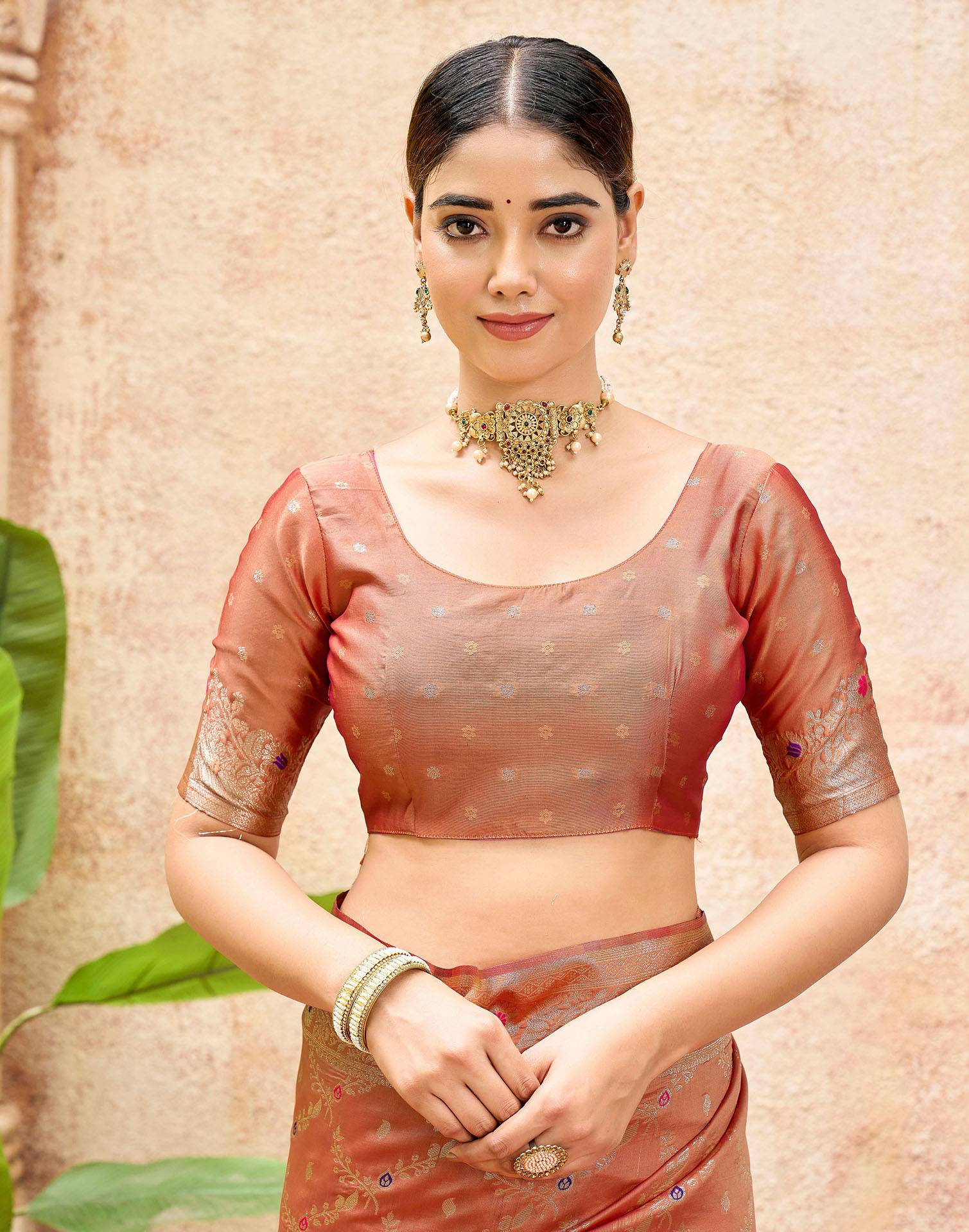 Peach Silk Woven Saree