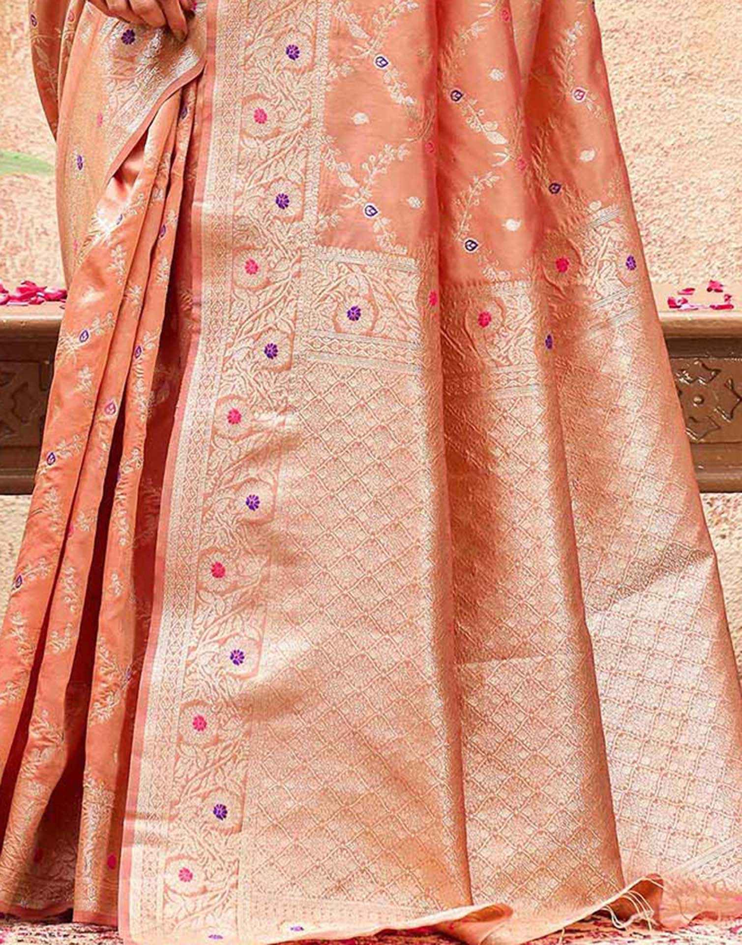 Peach Silk Woven Saree