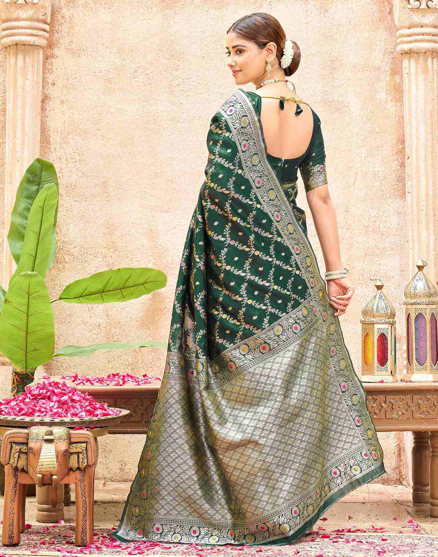 Bottle Green Silk Woven Saree