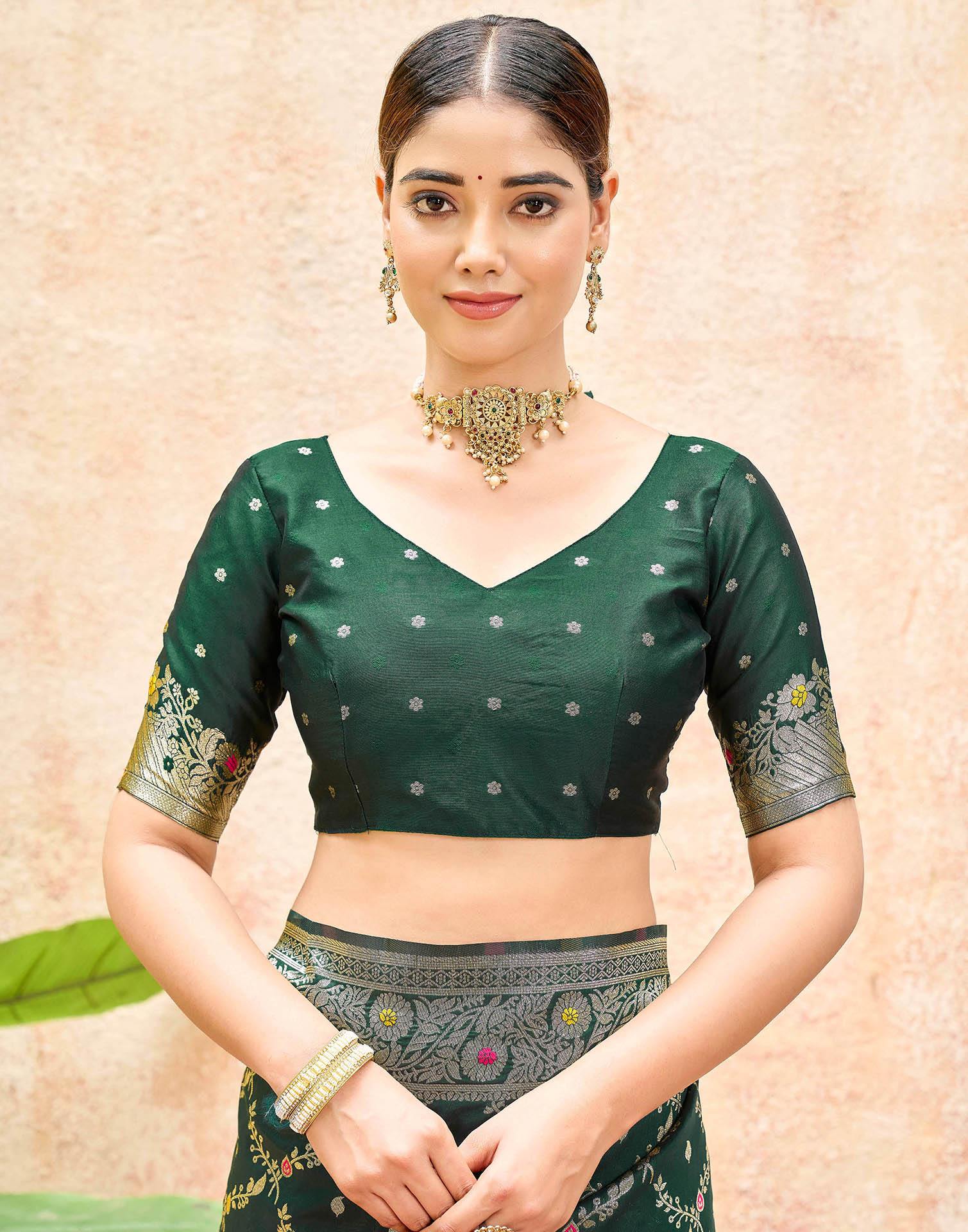 Bottle Green Silk Woven Saree
