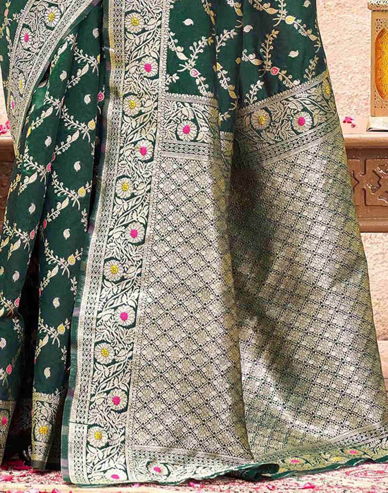 Bottle Green Silk Woven Saree