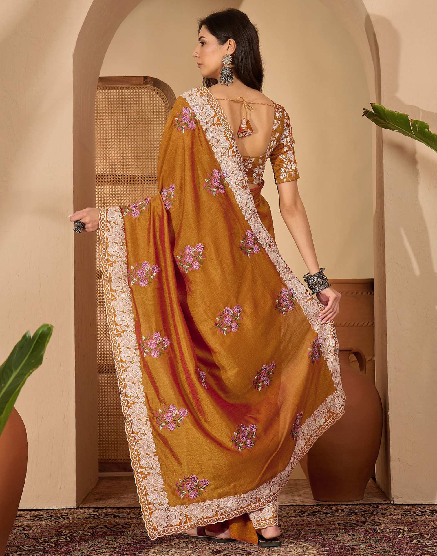 Brown Silk Embroidery Saree