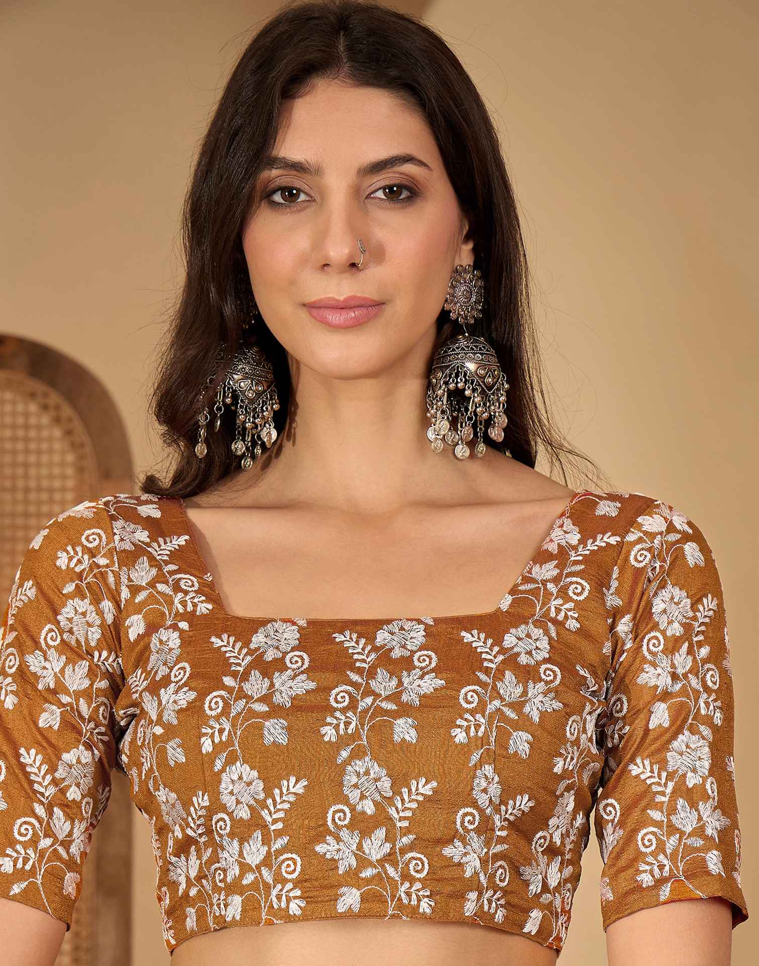 Brown Silk Embroidery Saree