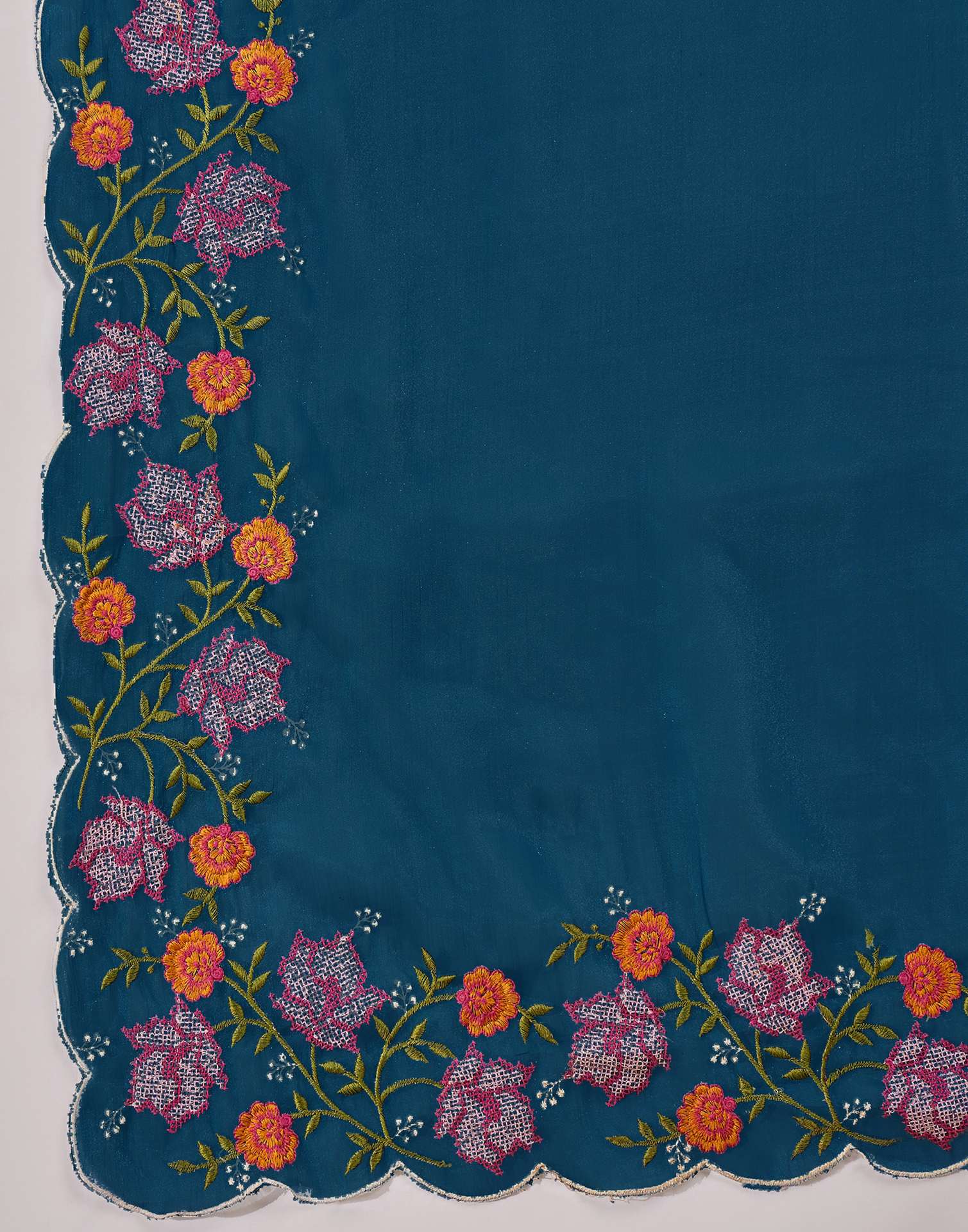 Peacock Blue Shimmer Embroidery Saree