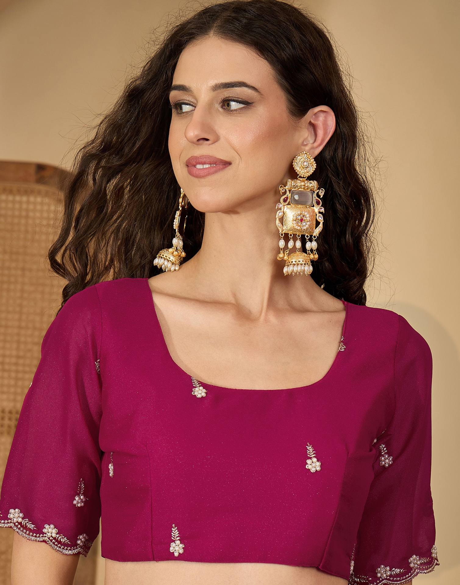 Coral Pink Shimmer Embroidery Saree