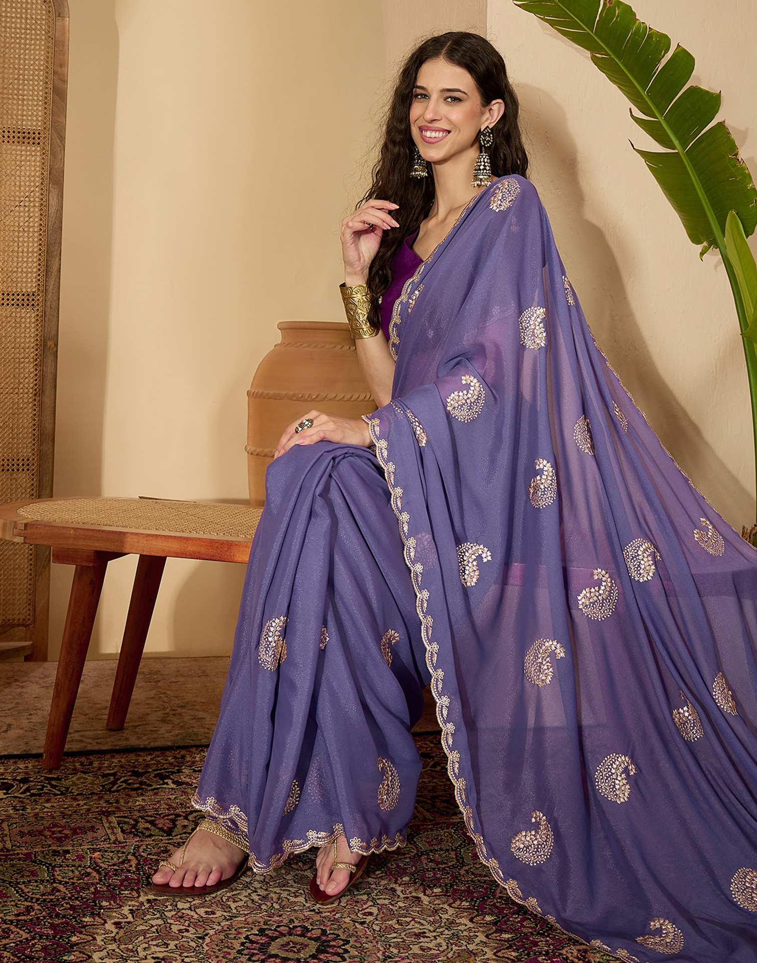 Lavender Shimmer Embroidery Saree