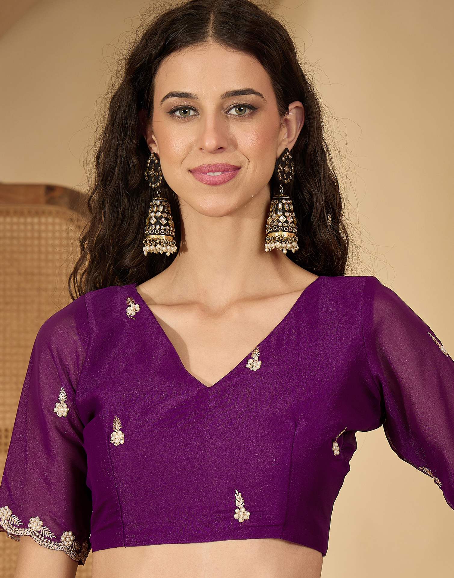 Lavender Shimmer Embroidery Saree