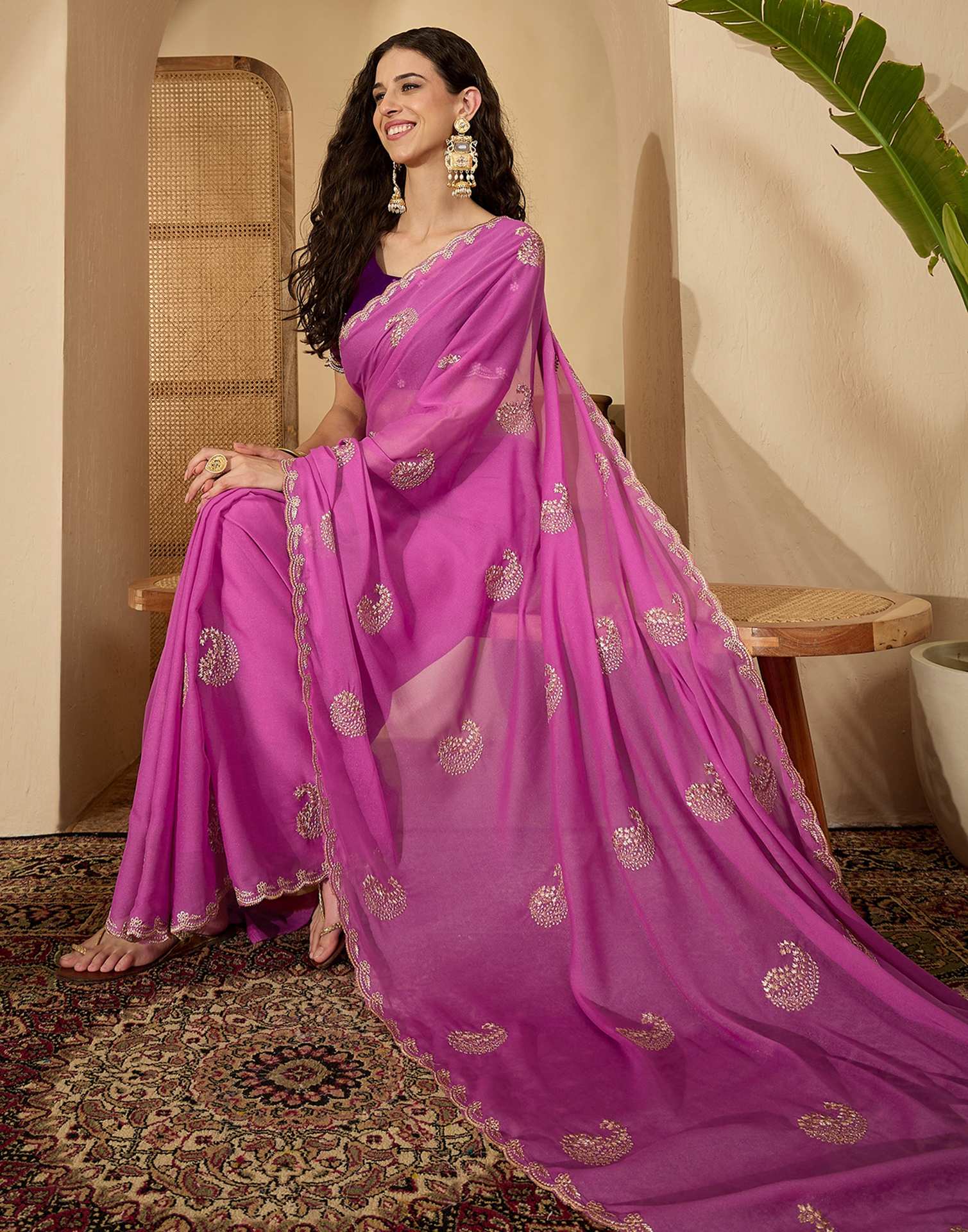 Dusty Pink Shimmer Embroidery Saree