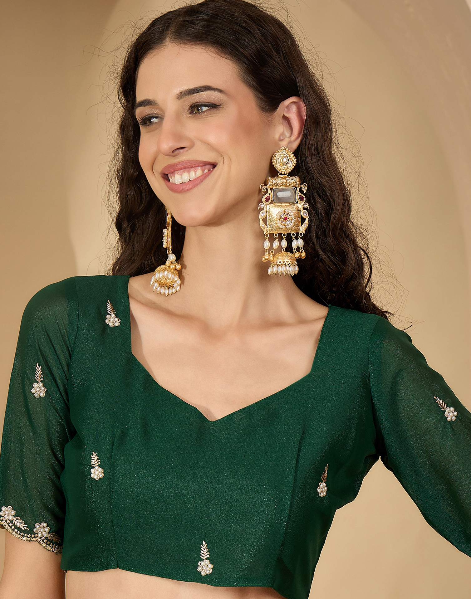 Pista Green Shimmer Embroidery Saree