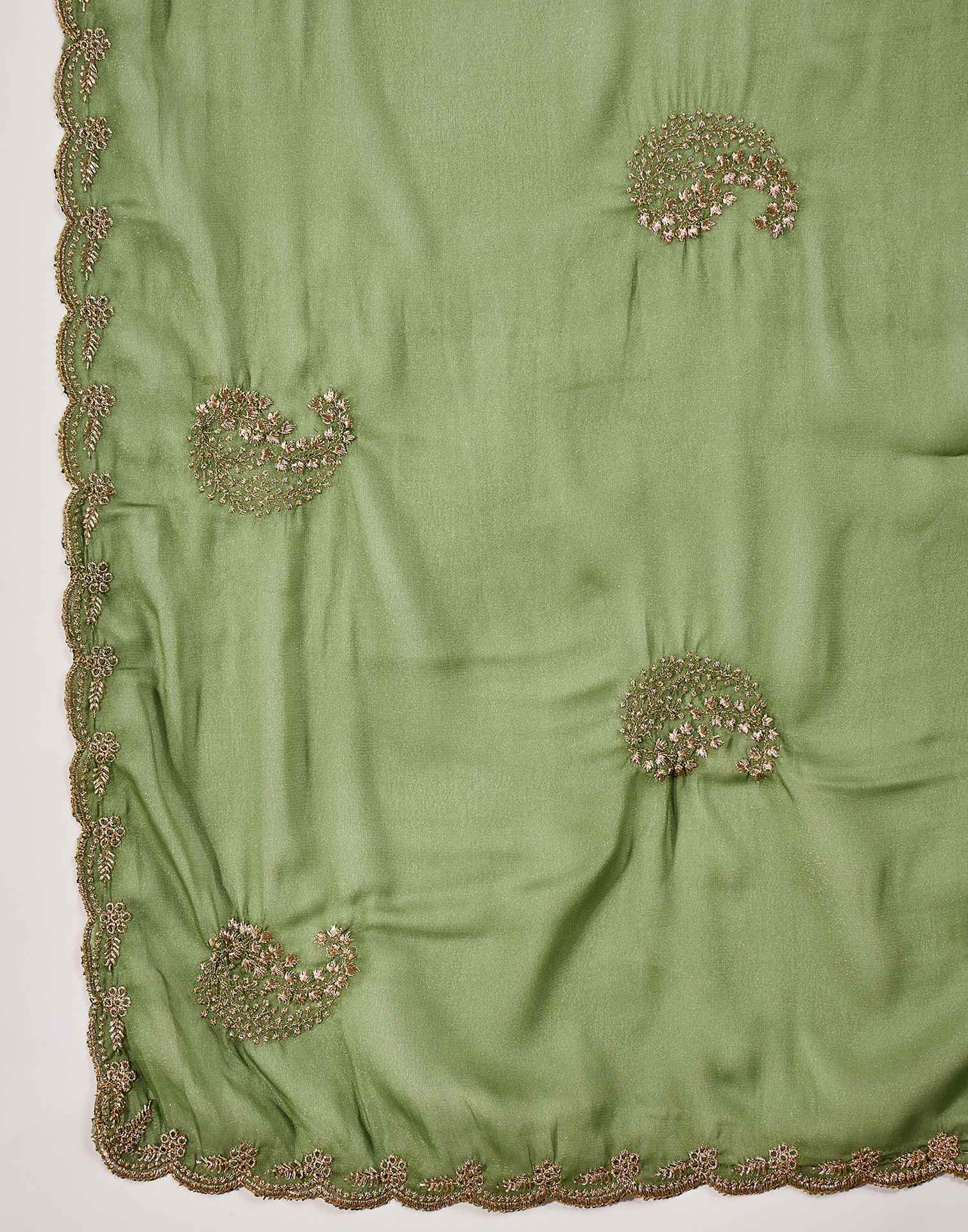 Pista Green Shimmer Embroidery Saree