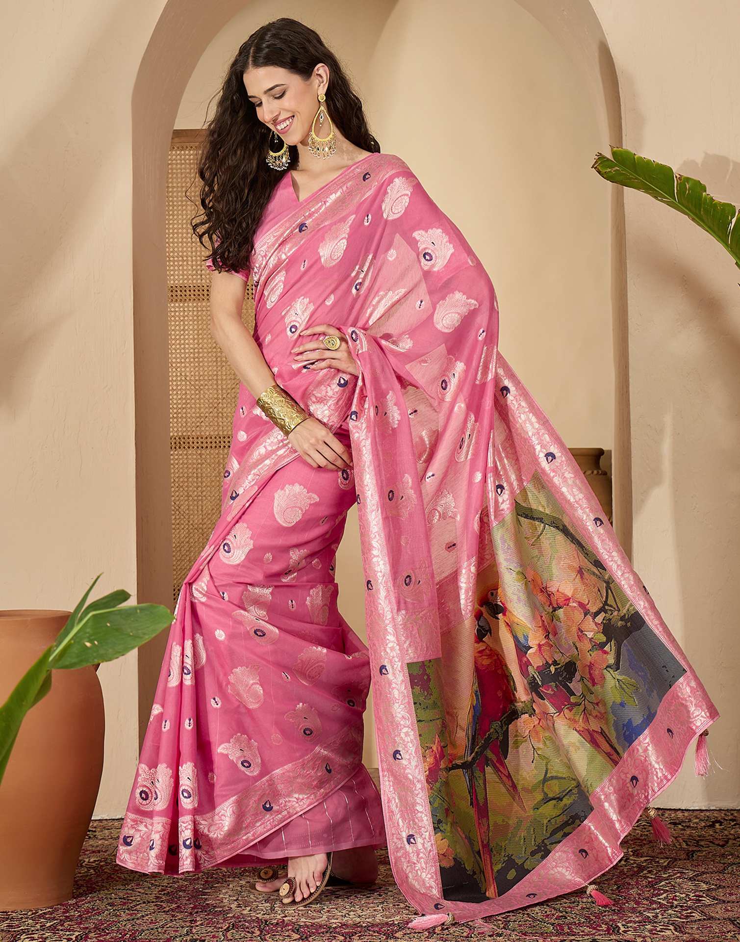 Pink Chanderi Woven Banarasi Saree