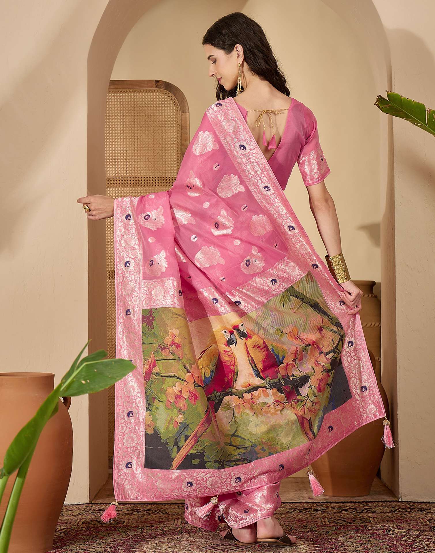 Pink Chanderi Woven Banarasi Saree
